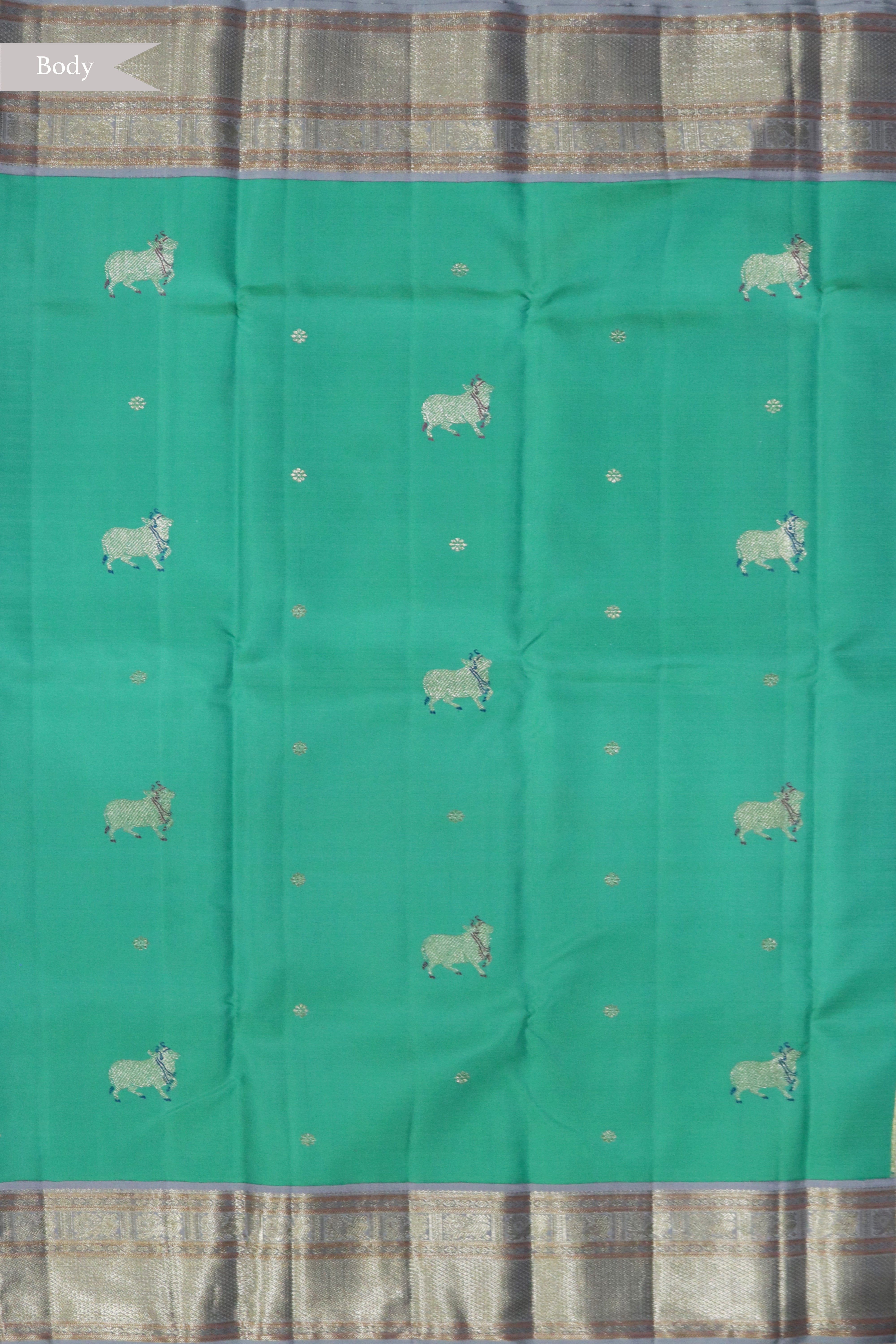 Teal Blue Kanchivaram Silk Contrast Beige Zari Border