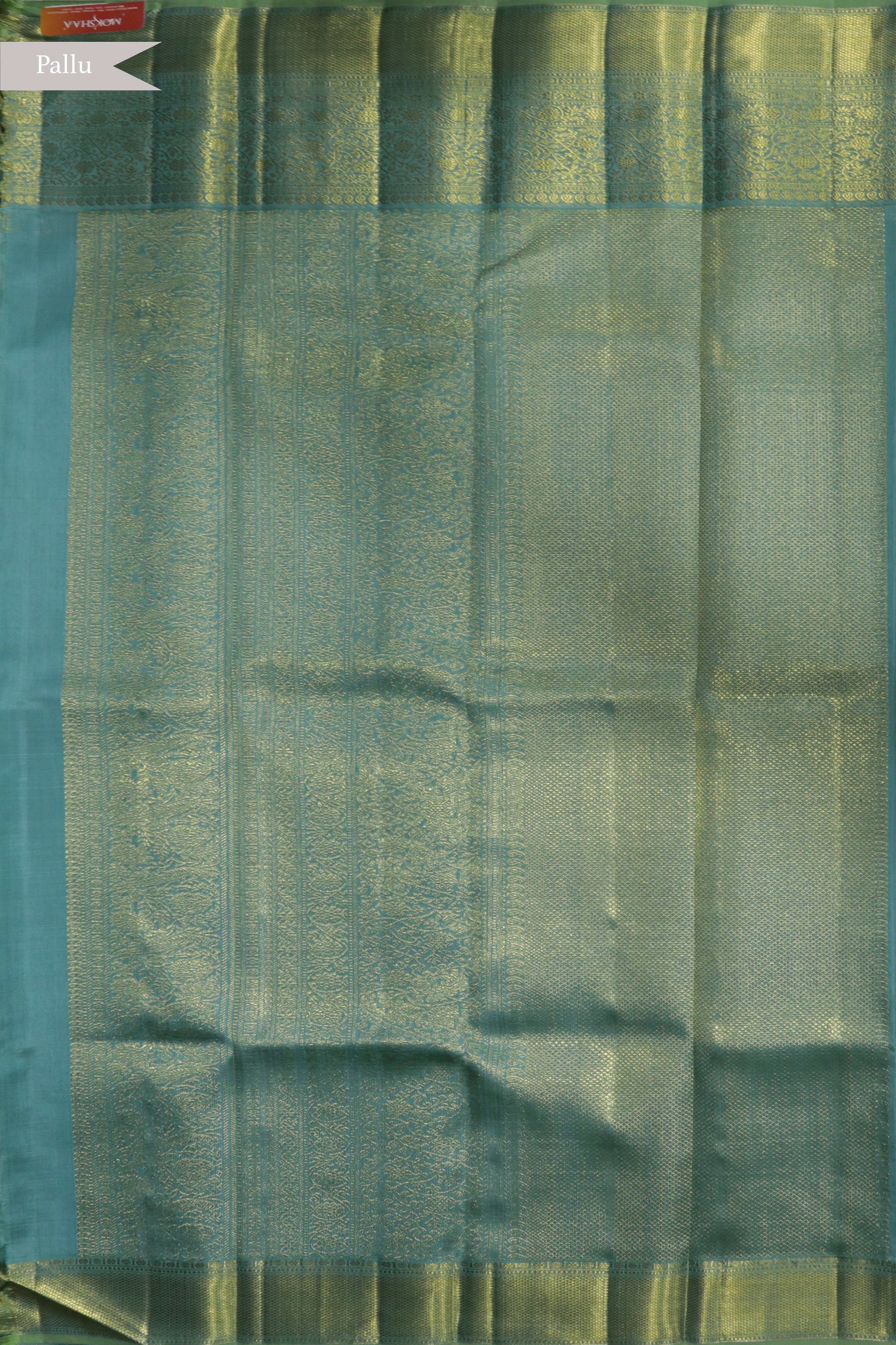 Off White Kanchivaram Silk Saree with Meenakari Parrot Motifs and Contrast Teal Zari Border