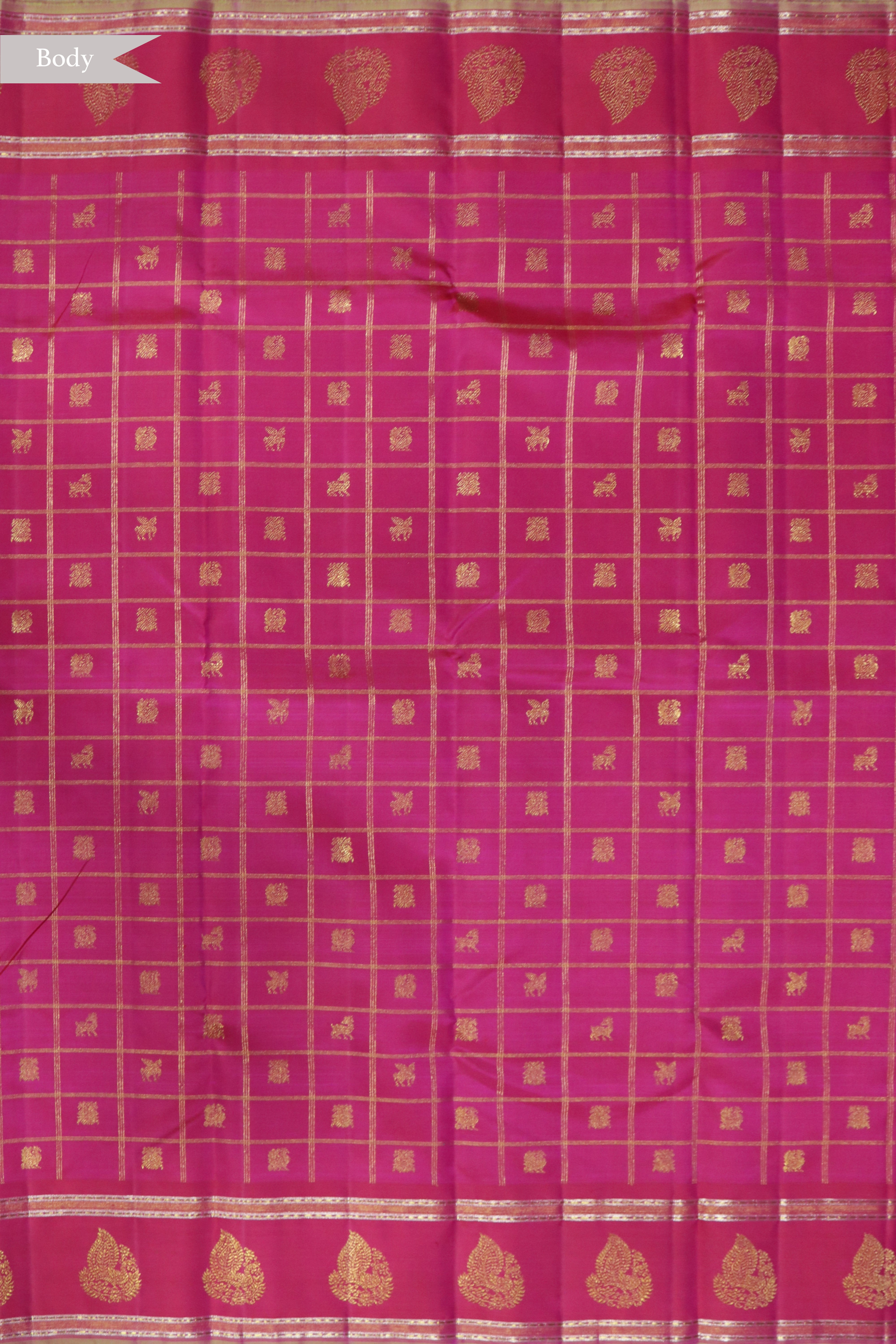 Fuchsia Pink Kanchivaram Silk Saree with Checked Buttas and Traditional Self Border