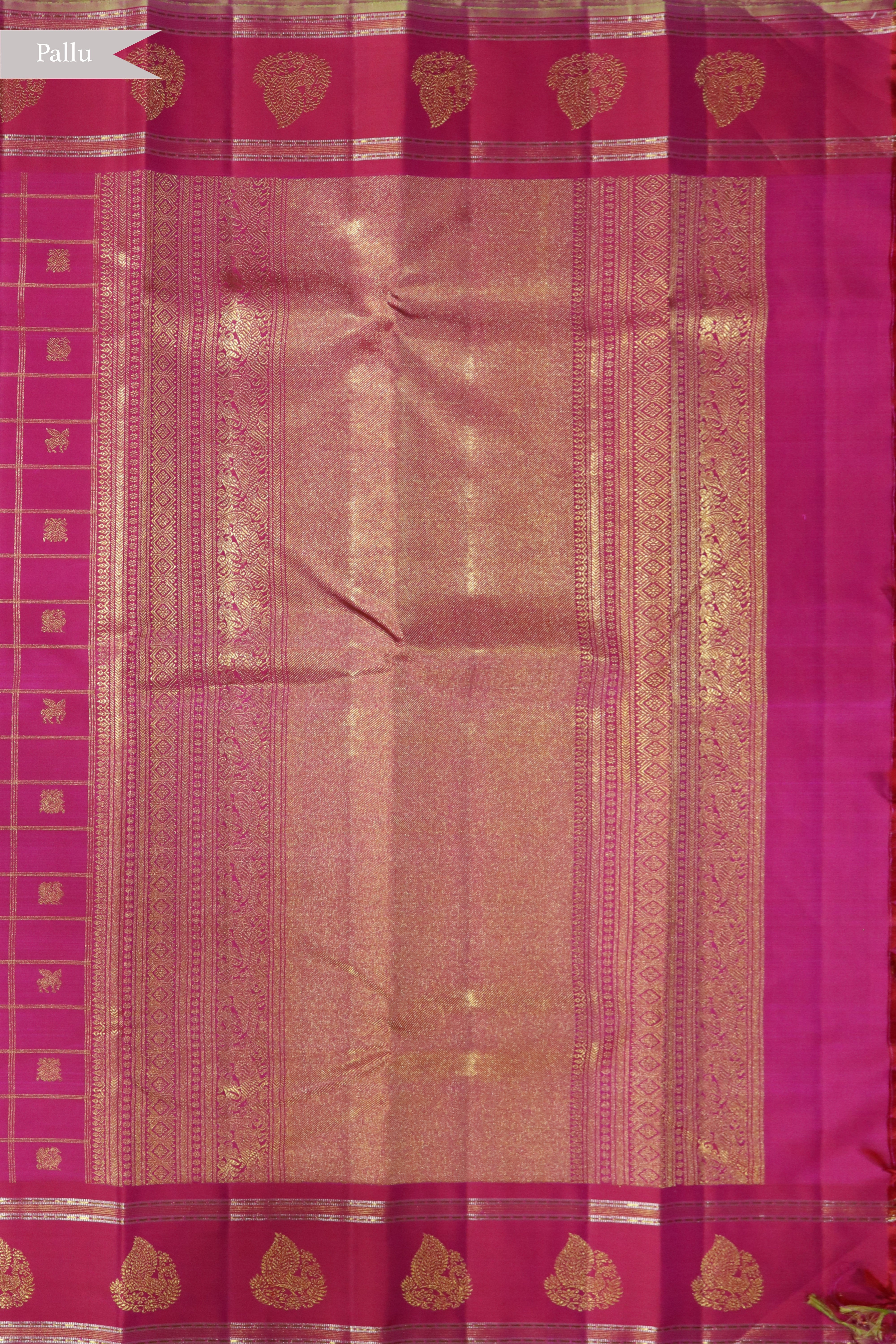 Fuchsia Pink Kanchivaram Silk Saree with Checked Buttas and Traditional Self Border