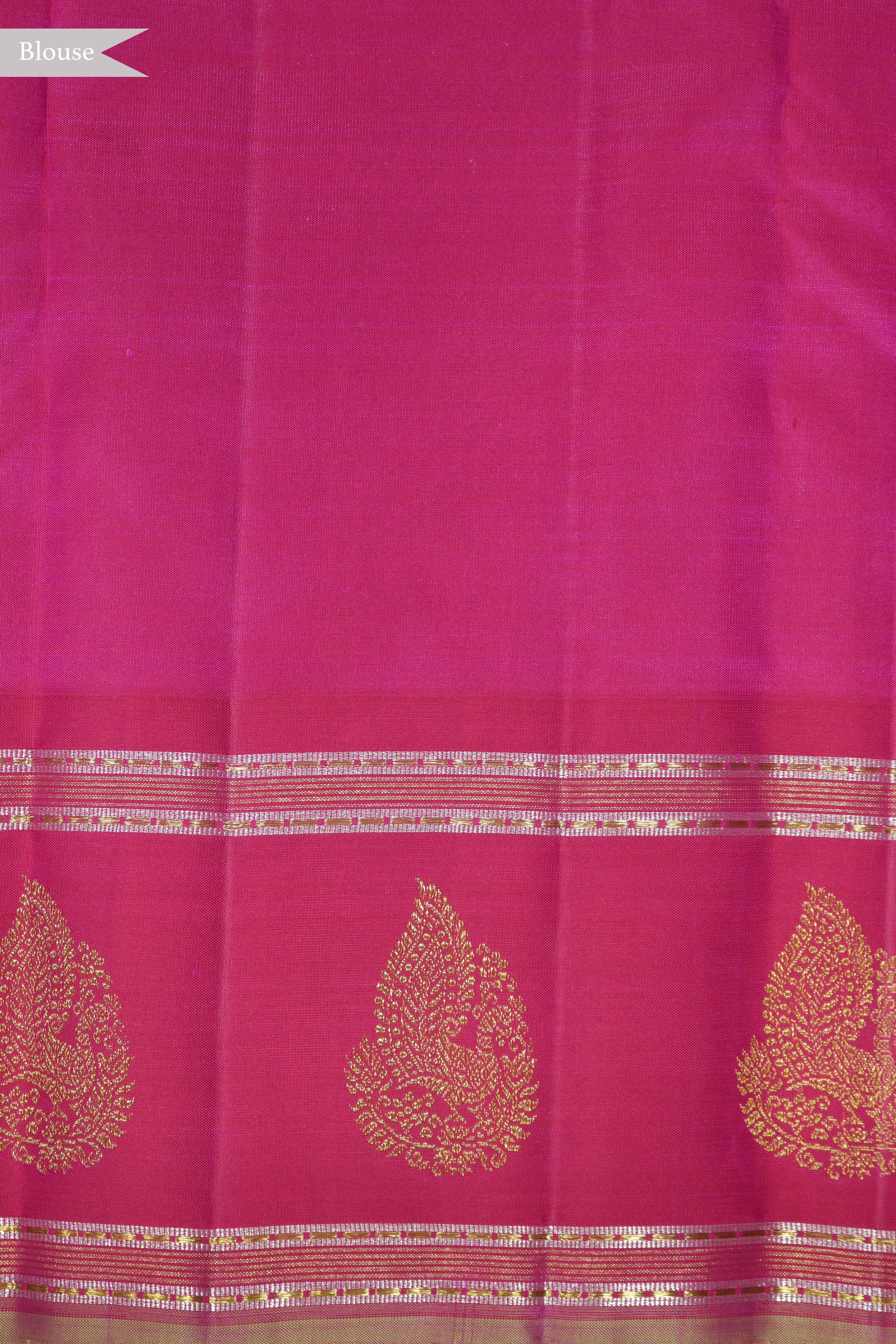 Fuchsia Pink Kanchivaram Silk Saree with Checked Buttas and Traditional Self Border