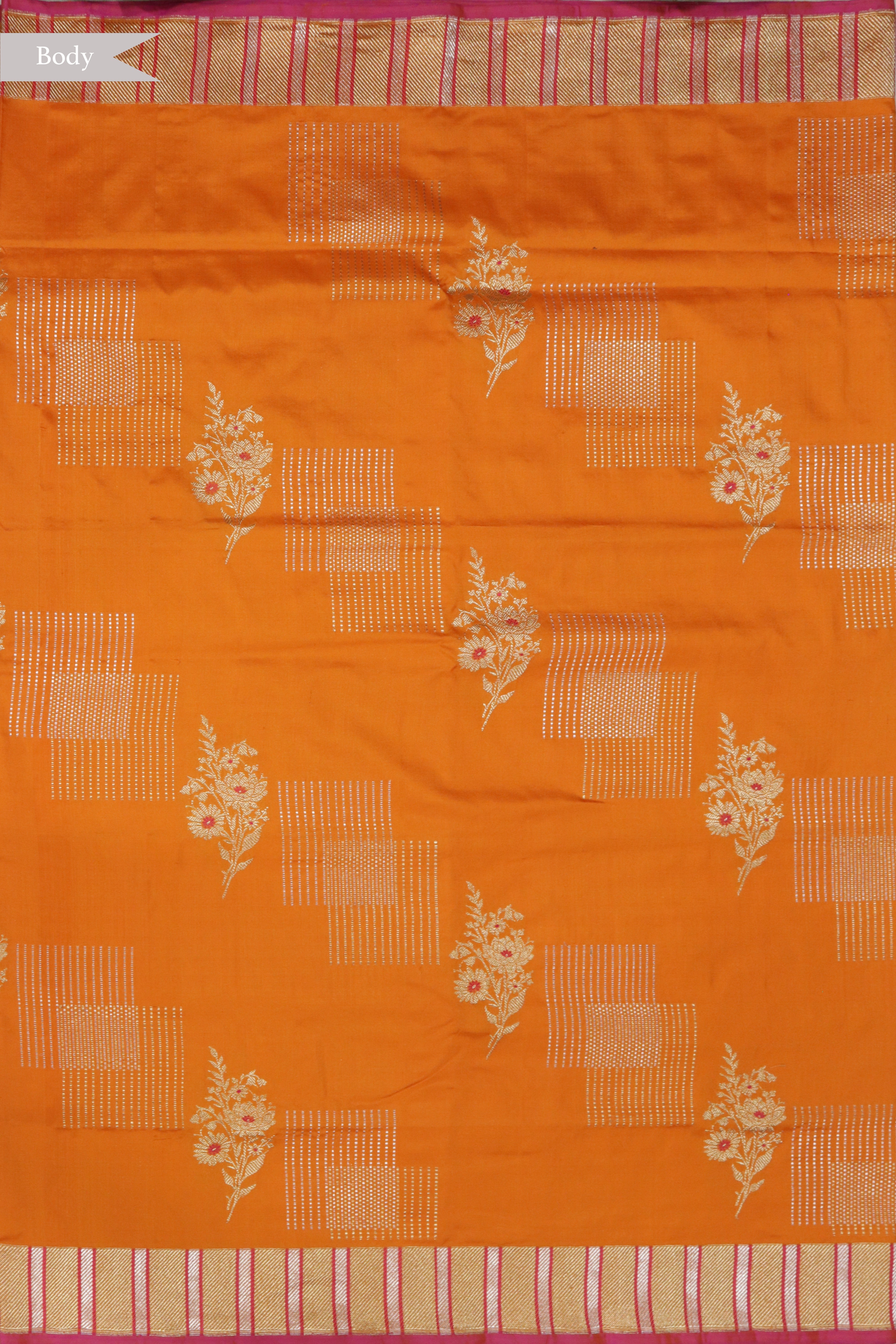 Orange Banarasi Silk Saree with Fancy Butta and Contrast Rangkat Zari Border