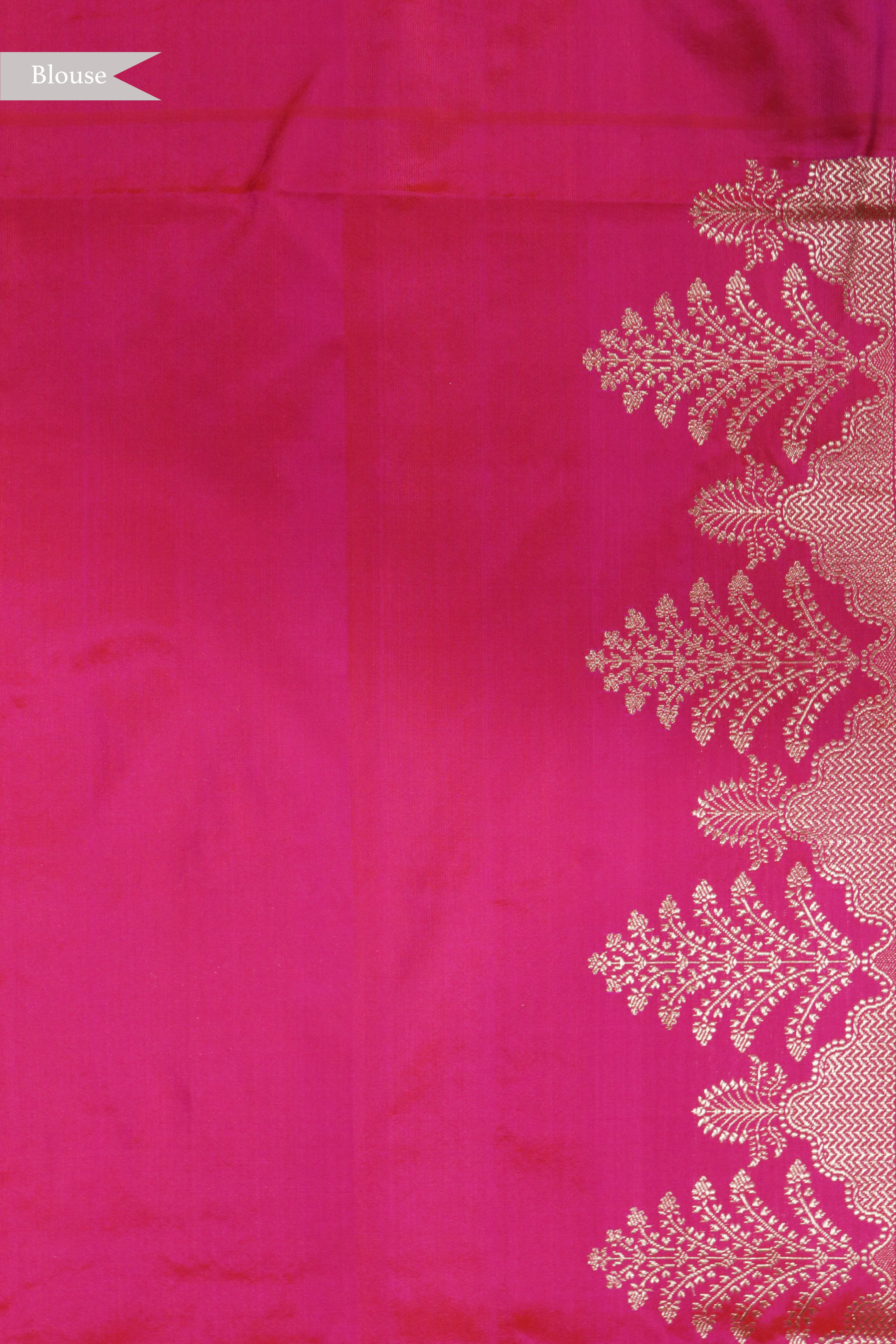 Mustard Yellow Banarasi Silk Saree with Contrast Pink Border
