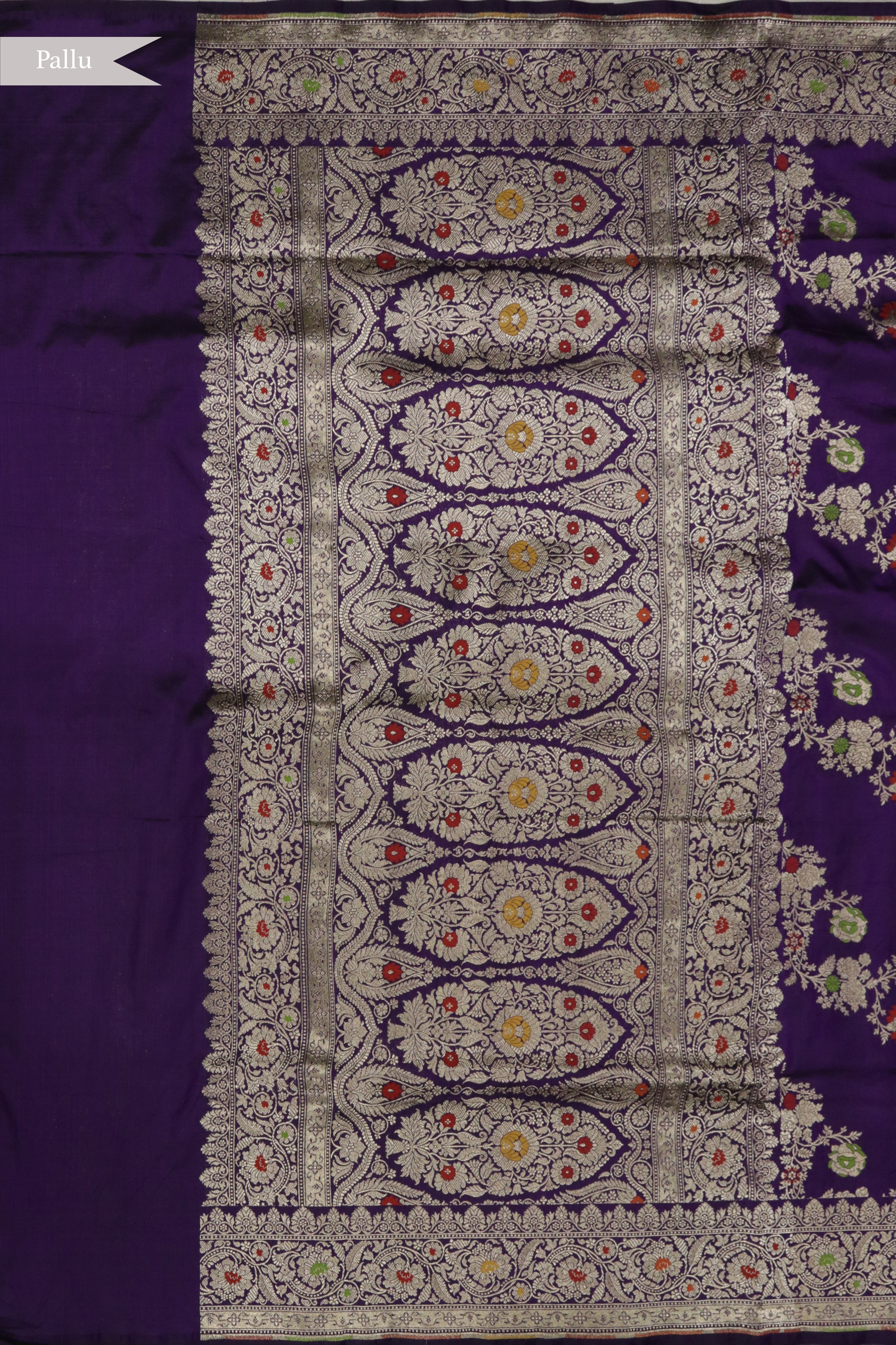 Royal Purple Banarasi Silk Saree with Zari & Meenakari Jaal Work and Zari Border