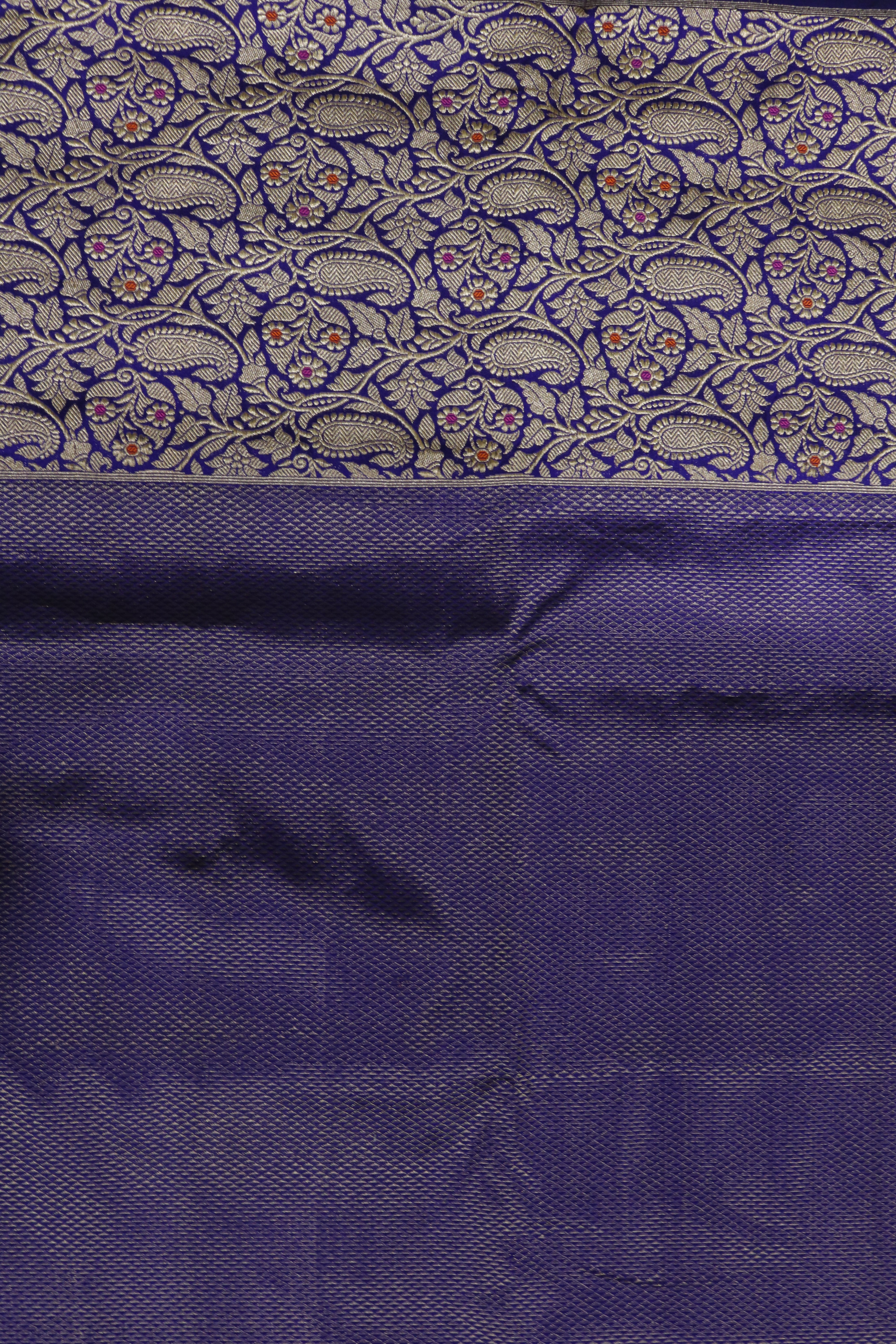 Purple Blue Banarasi Silk Saree with Meenakari Border and Zari Weaving