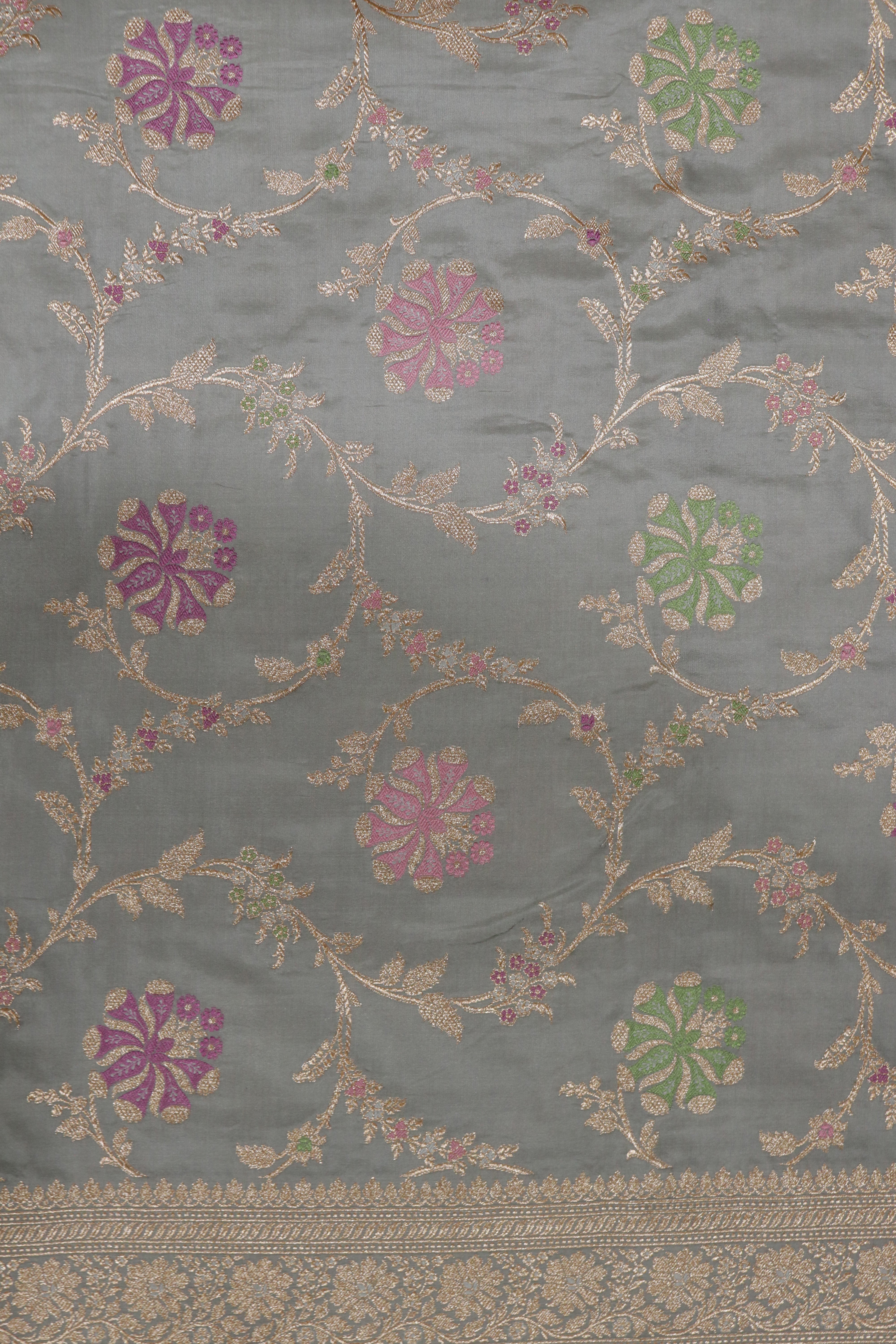 Grey Banarasi Silk Saree with Meena Jaal