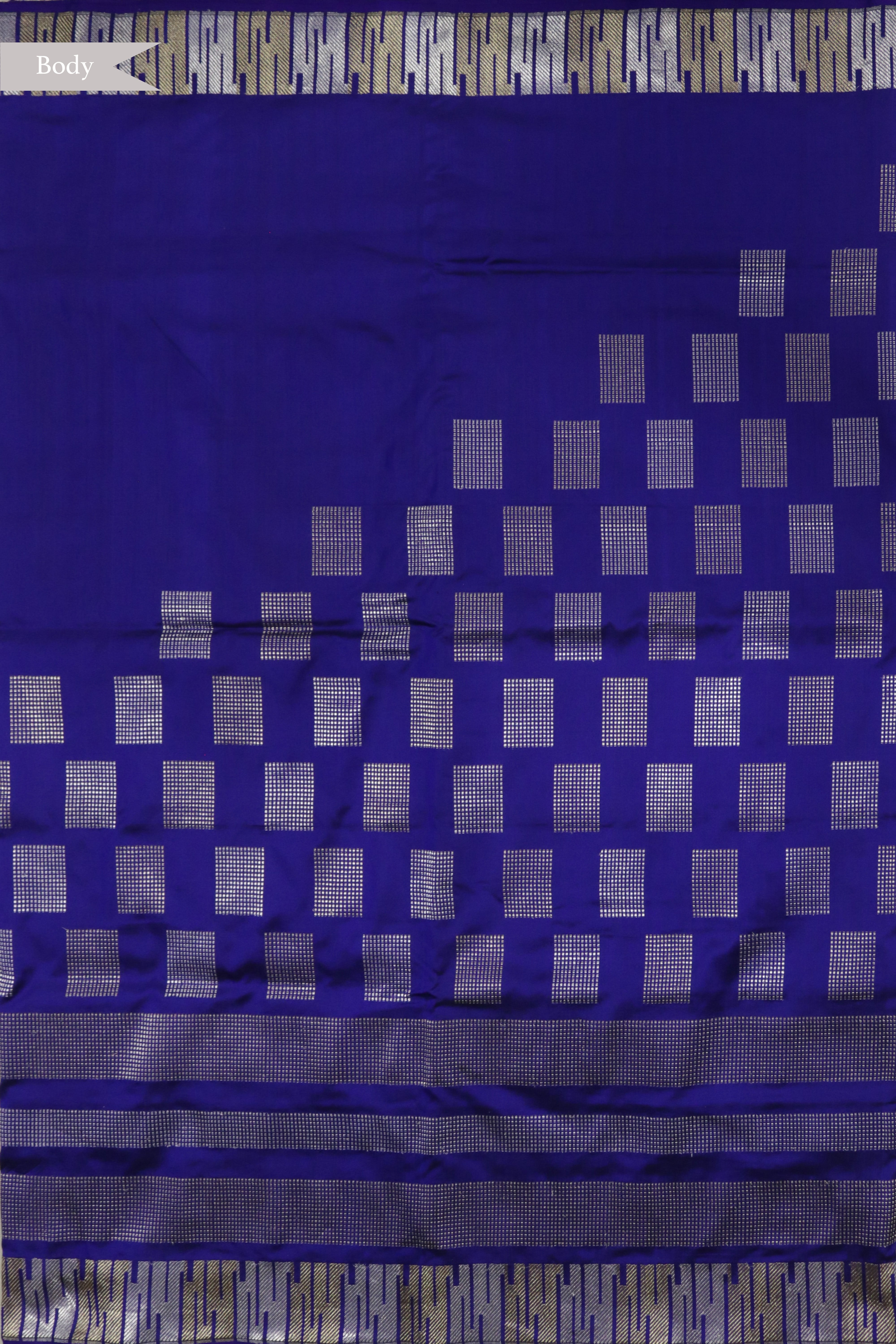 Royal Blue Banarasi Silk Saree with Self Zari Motifs and Striped Border