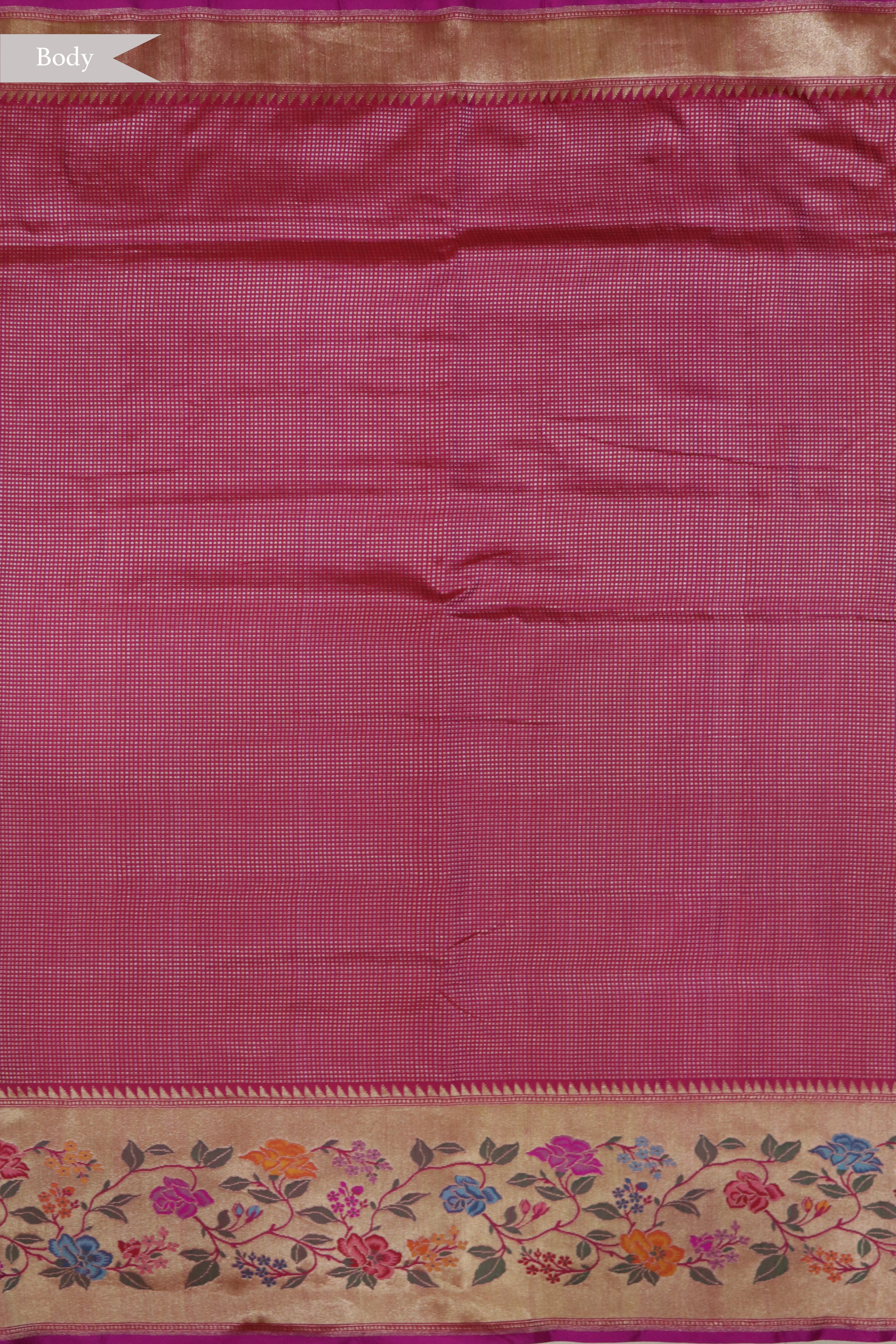 Pink Banarasi Silk Saree with Self Zari Motifs and Meenakari Floral Border