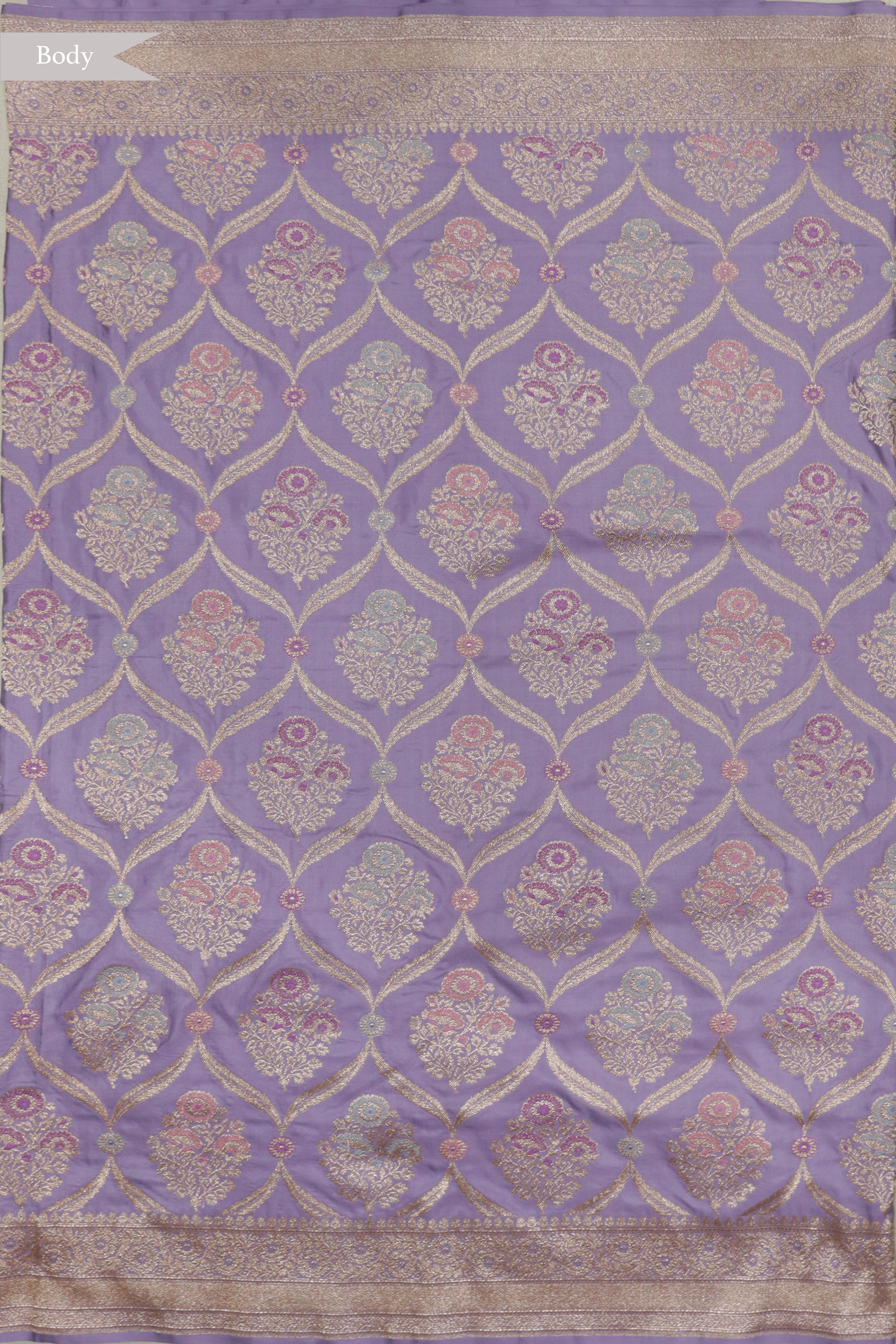 Lavender Banarasi Silk Saree with Meenakari Butta Weaving and Rich Zari Border