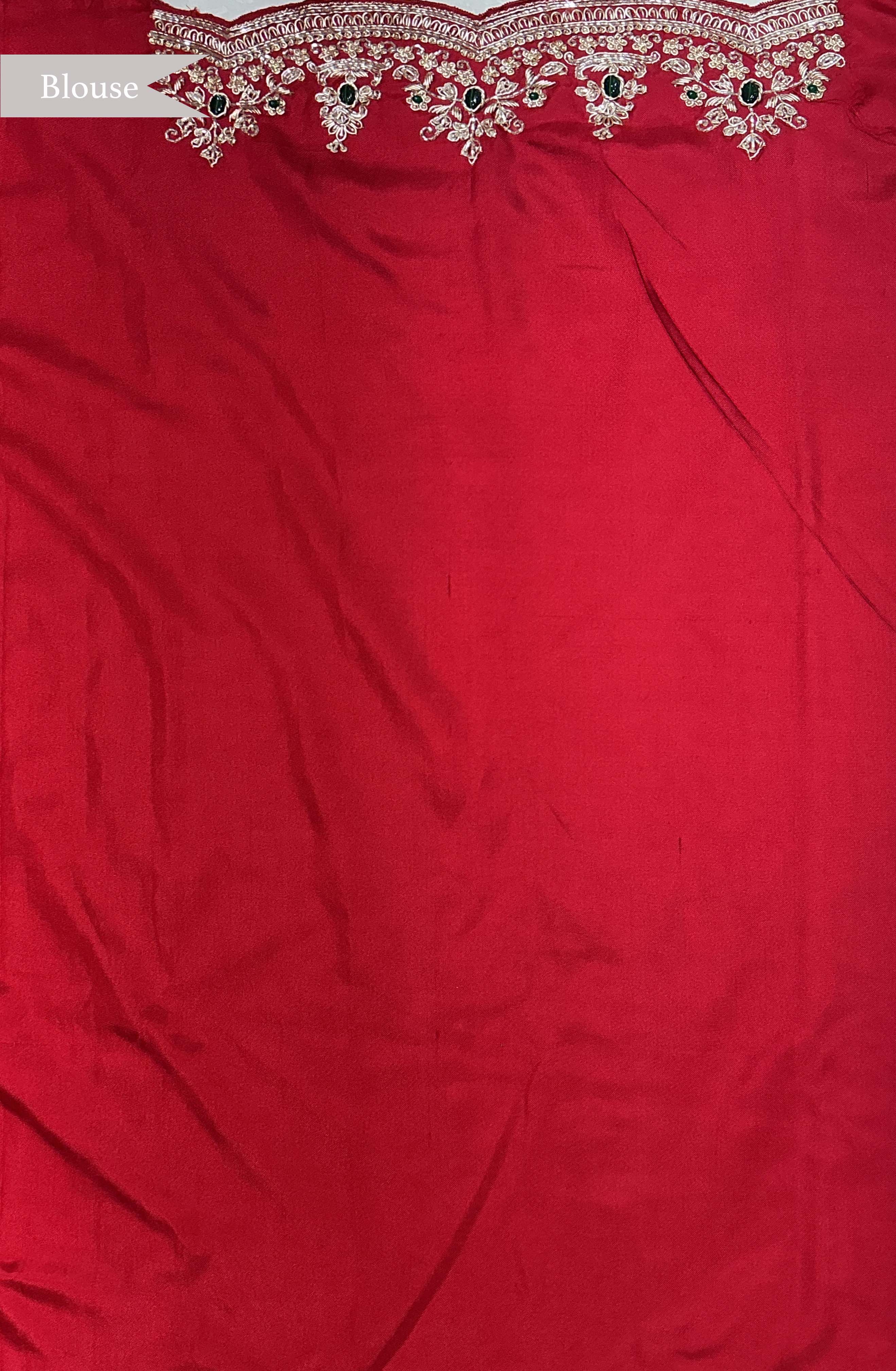 Red Twill Silk Zardosi Border Saree