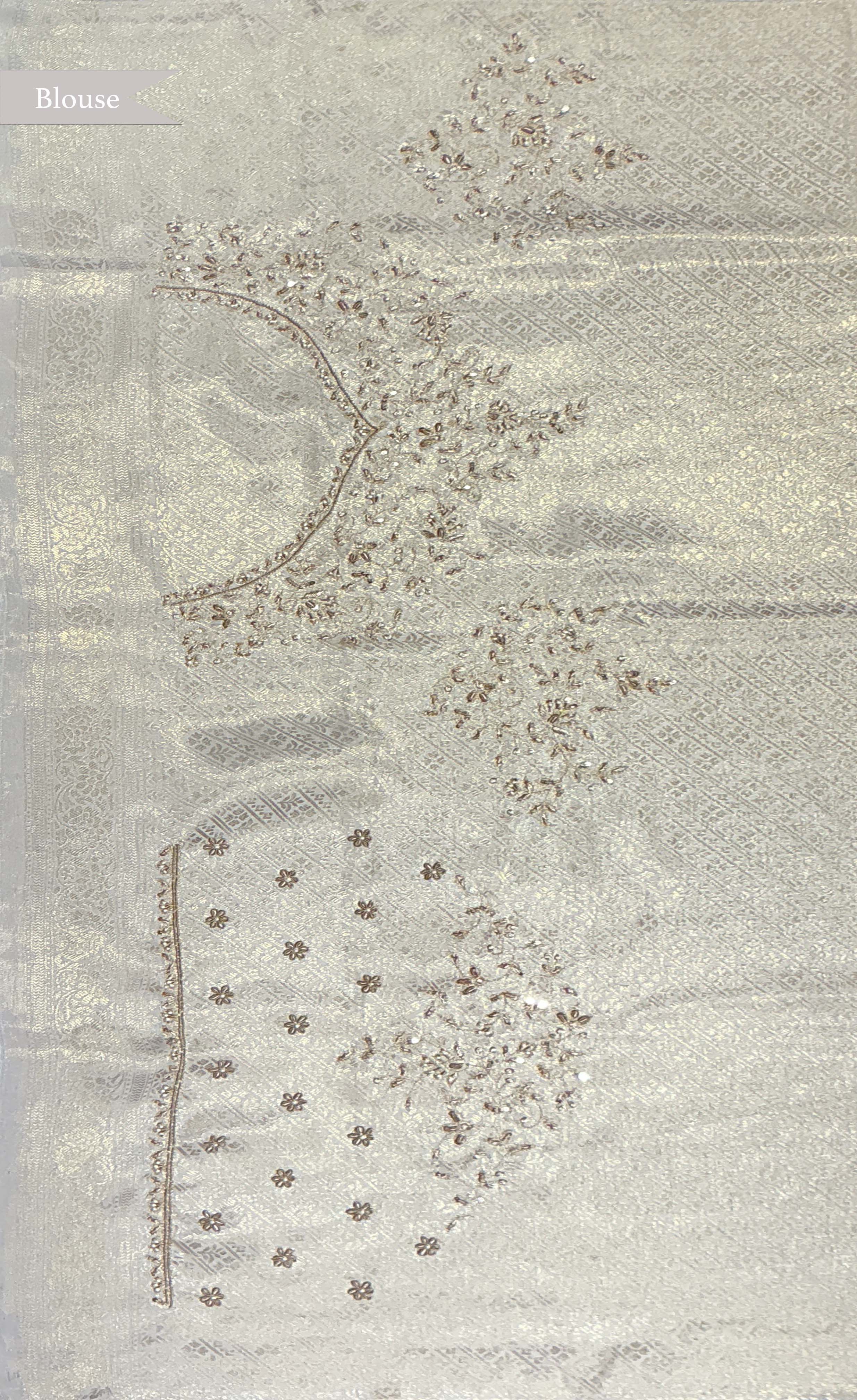 Ivory Banarasi Silk Saree with Antique Zari Work
