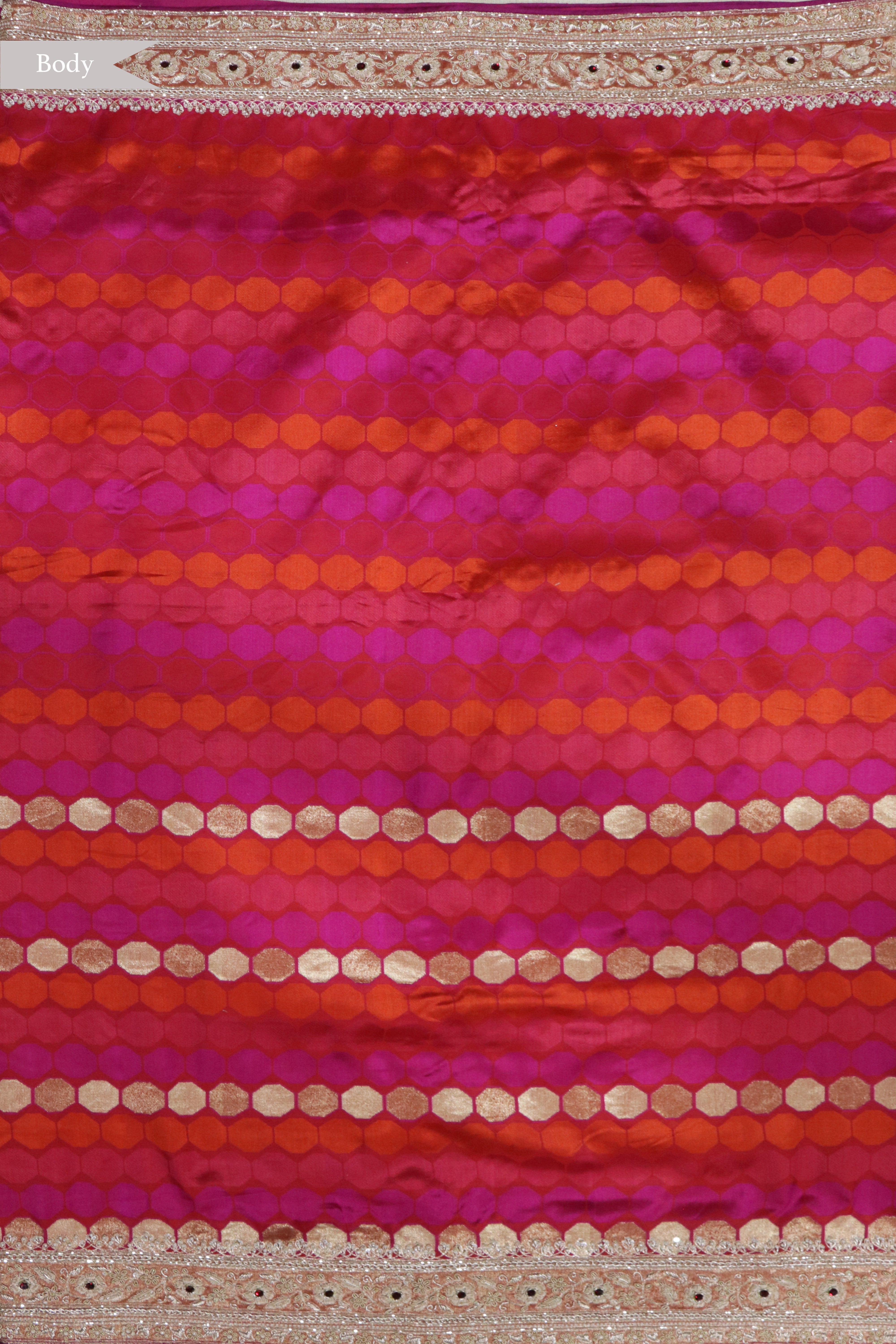 Pink Orange Banarasi Silk Saree