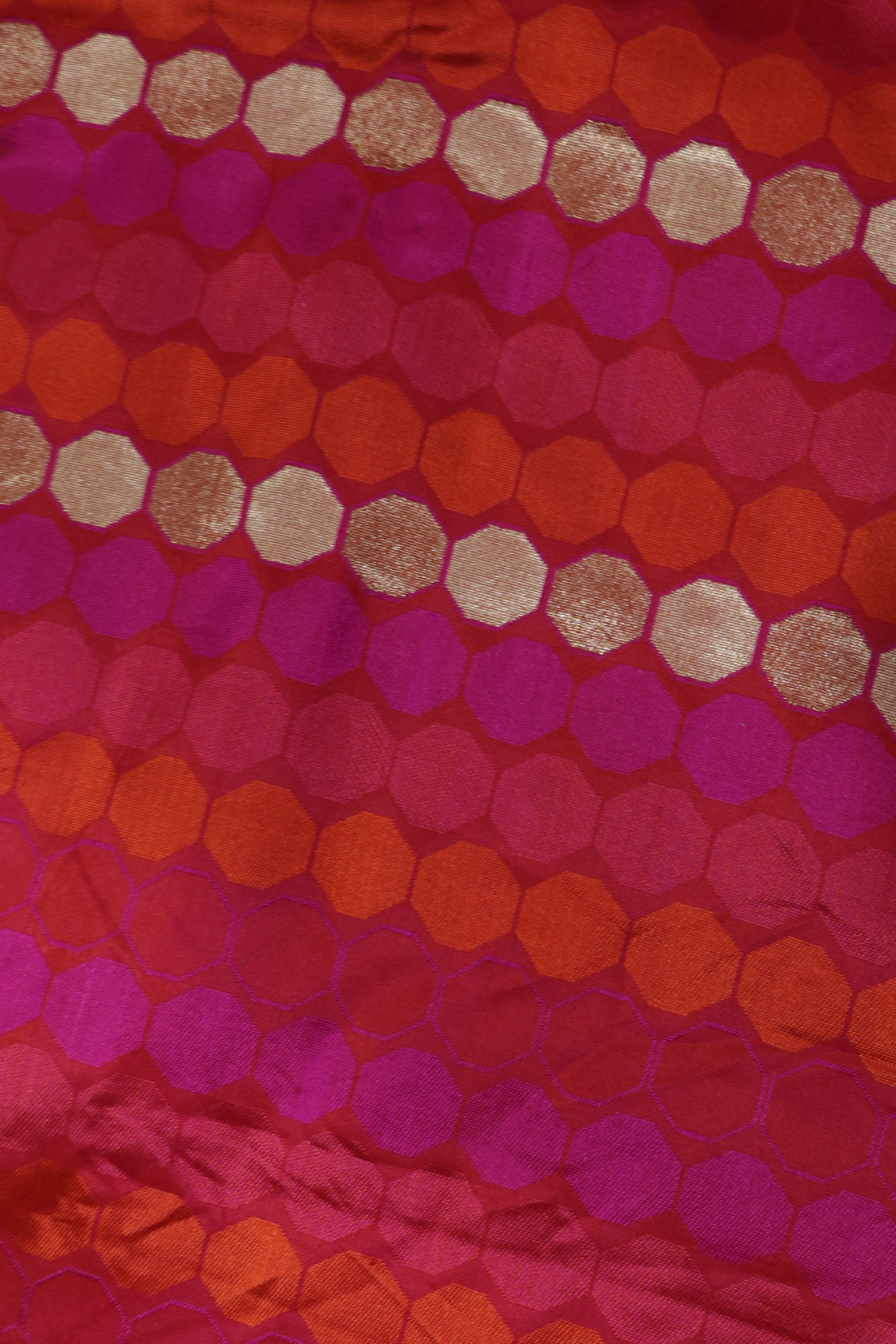 Pink Orange Banarasi Silk Saree