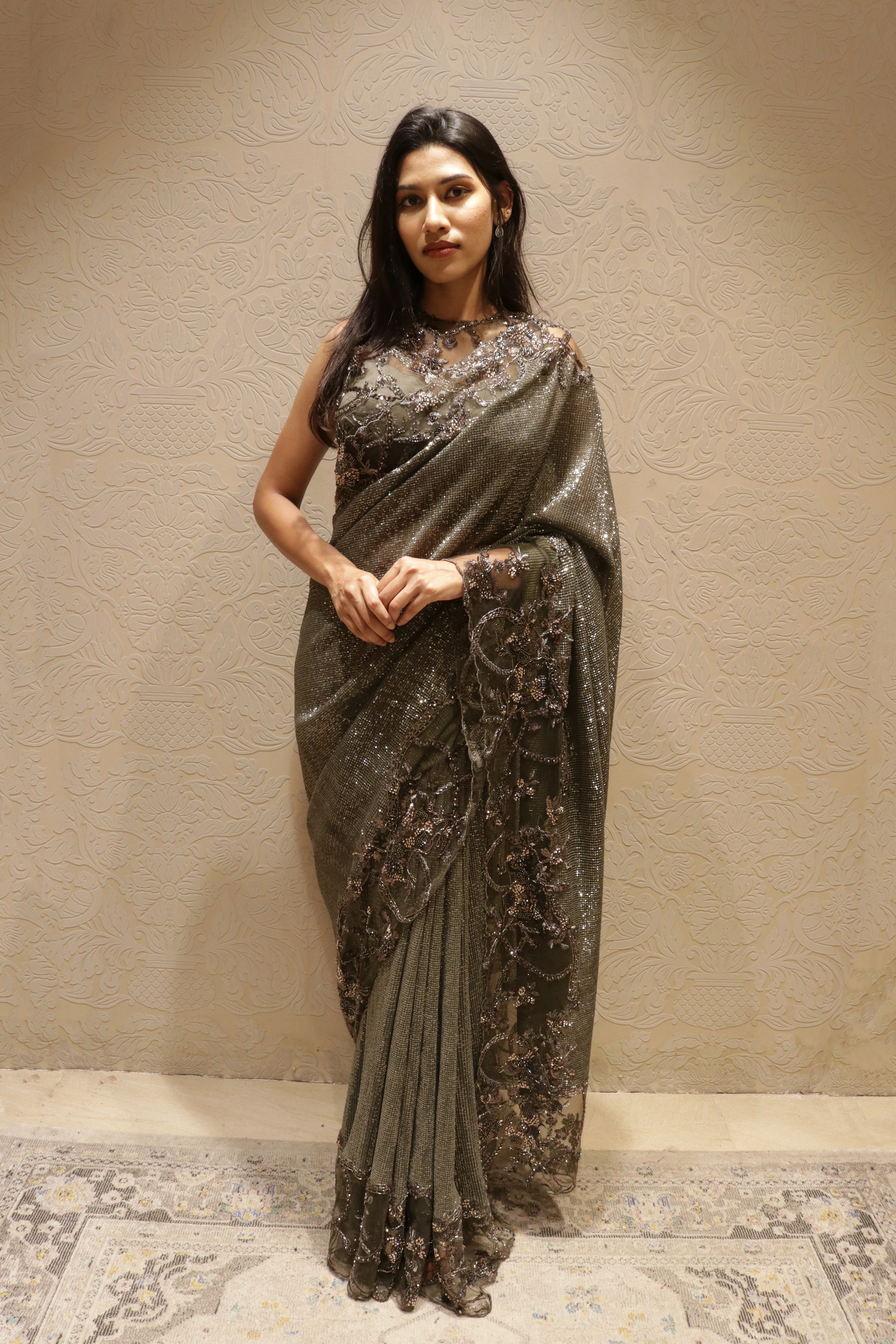 Mehendi Green Net Saree