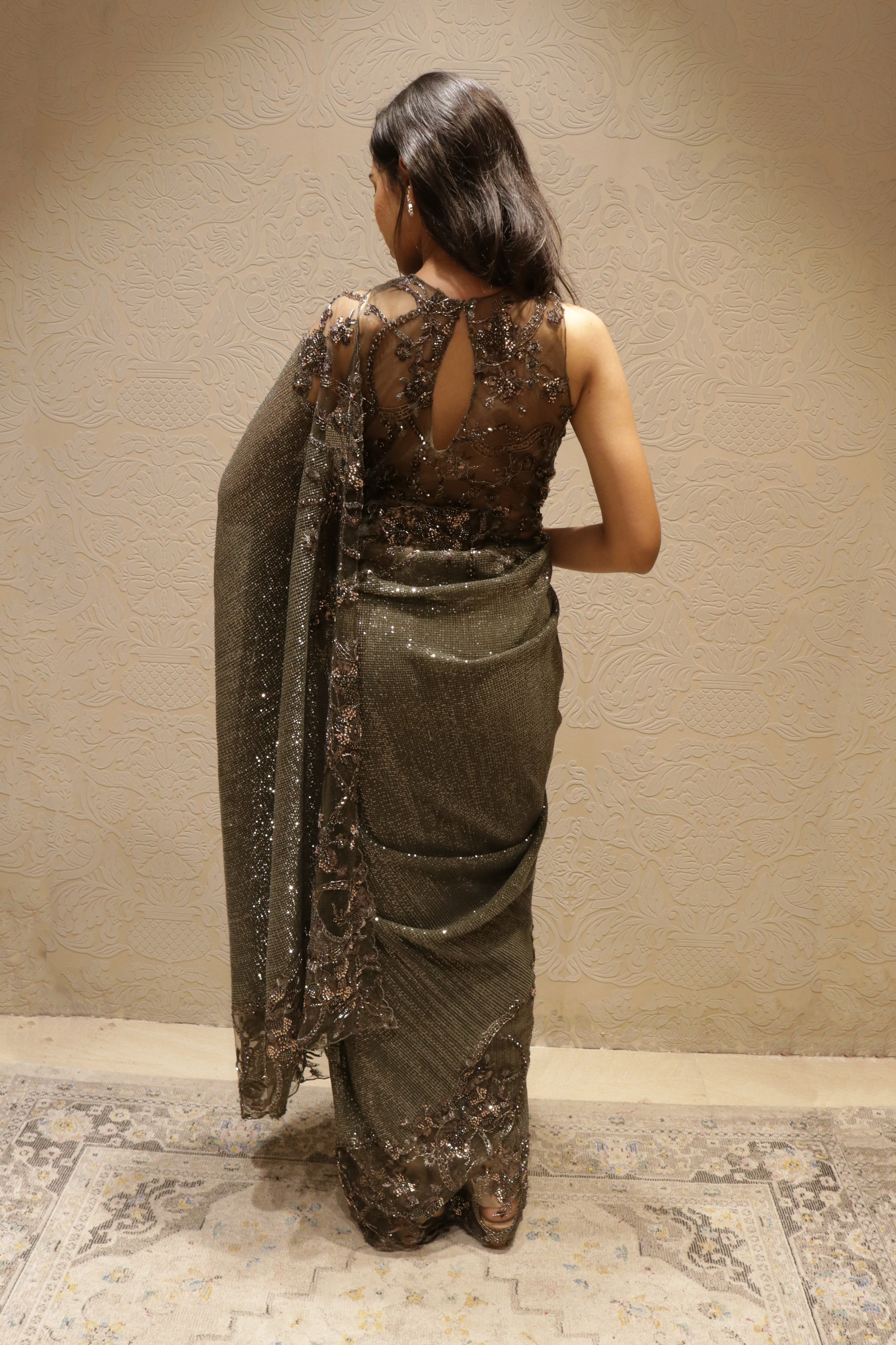 Mehendi Green Net Saree