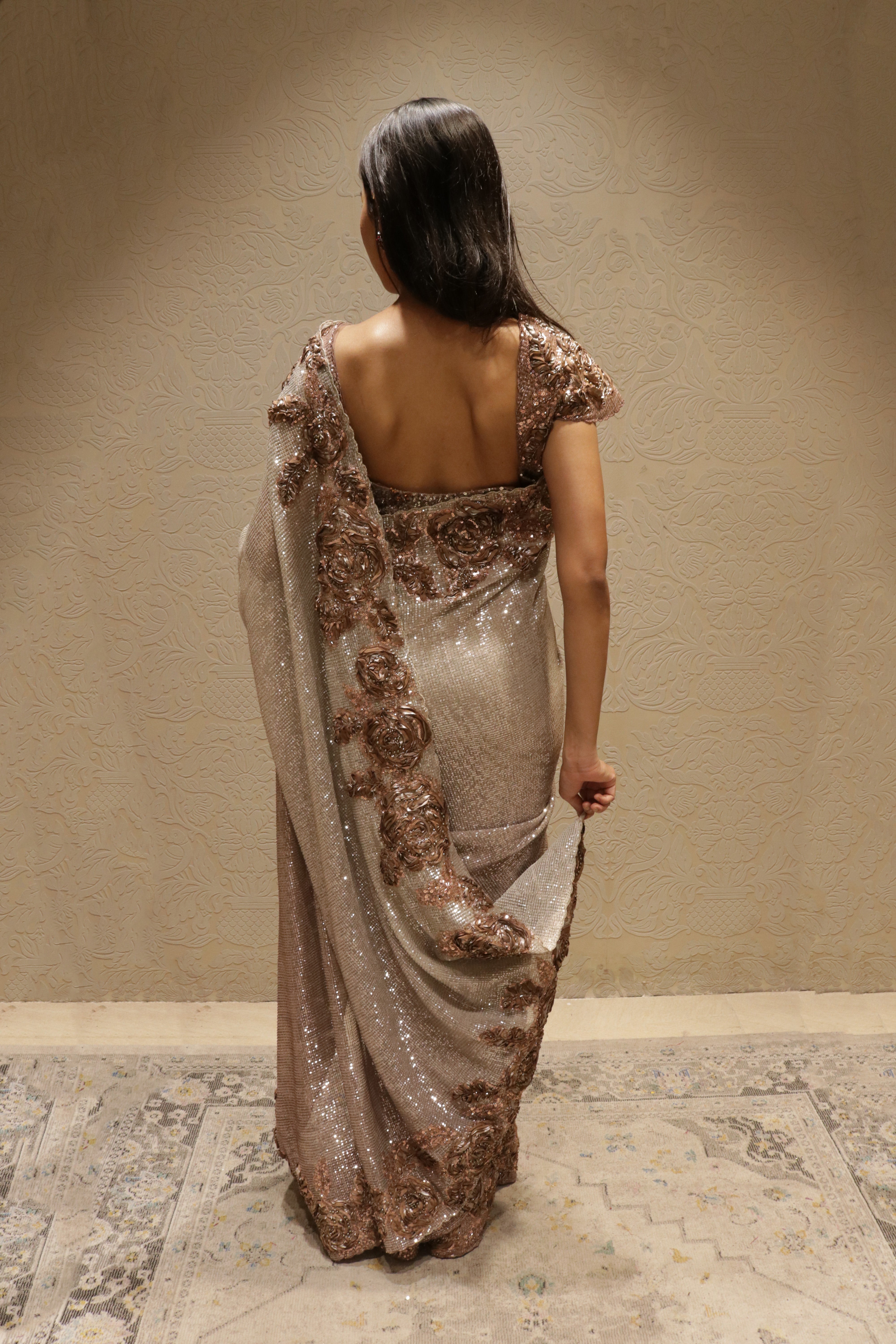 Rose Gold Shaded Net Saree