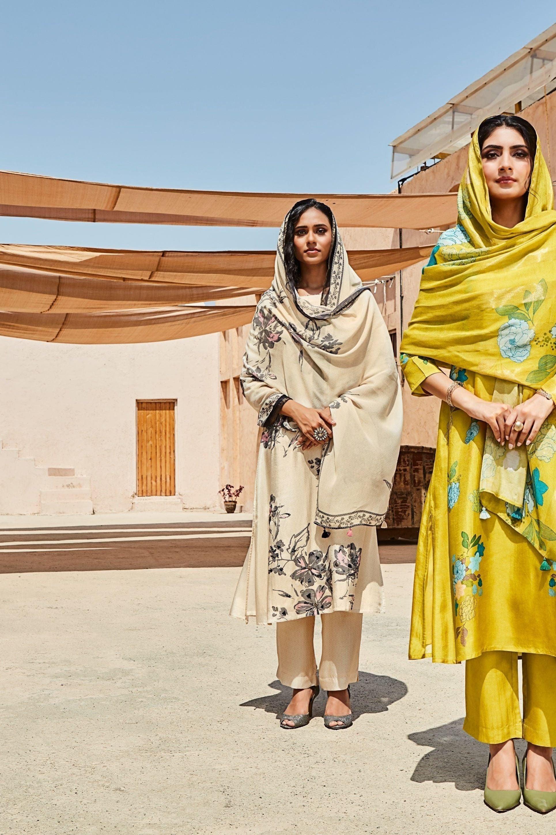 Ivory Printed Kurta Set with Dupatta  Mokshaa