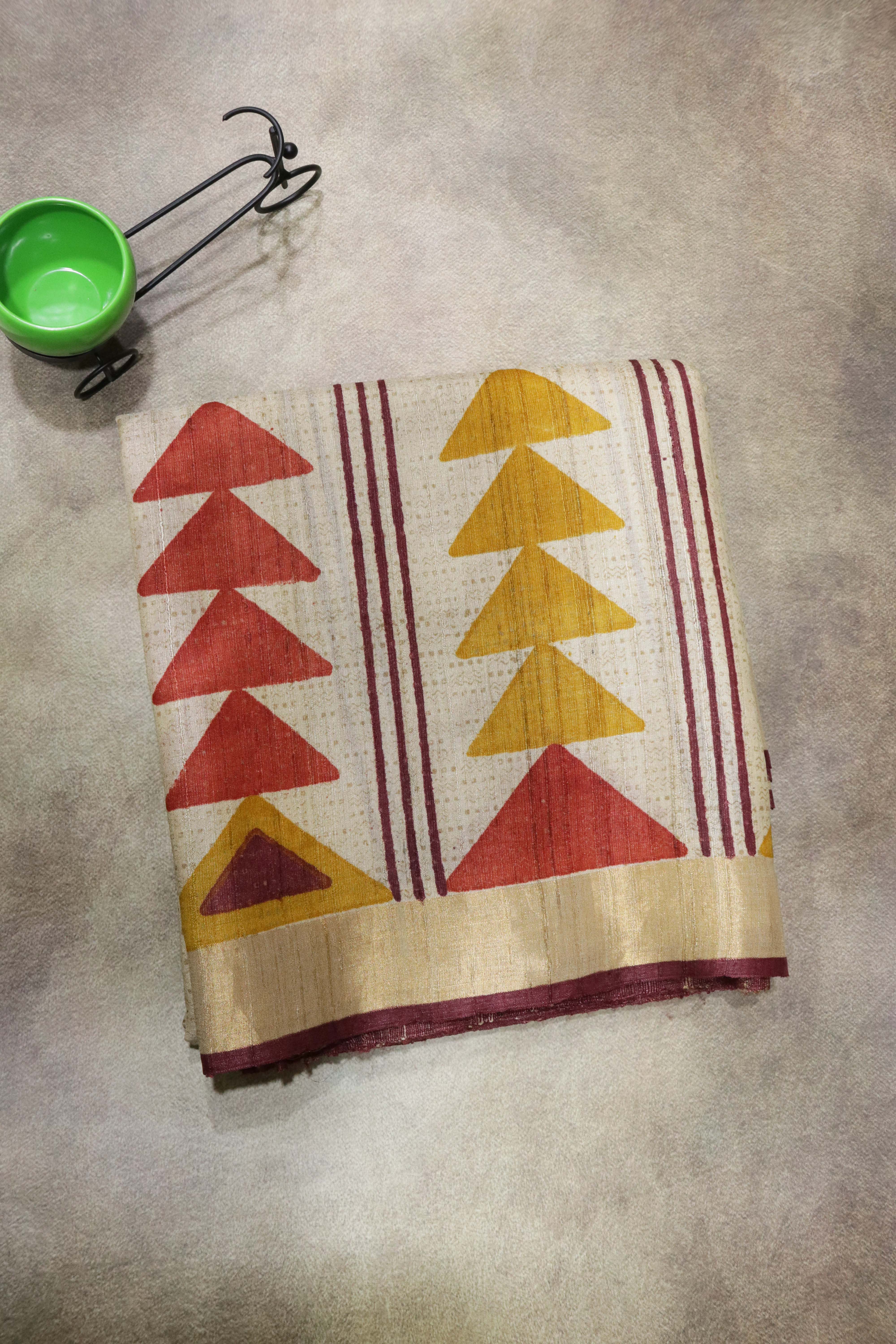 Beige Tussar Silk Saree