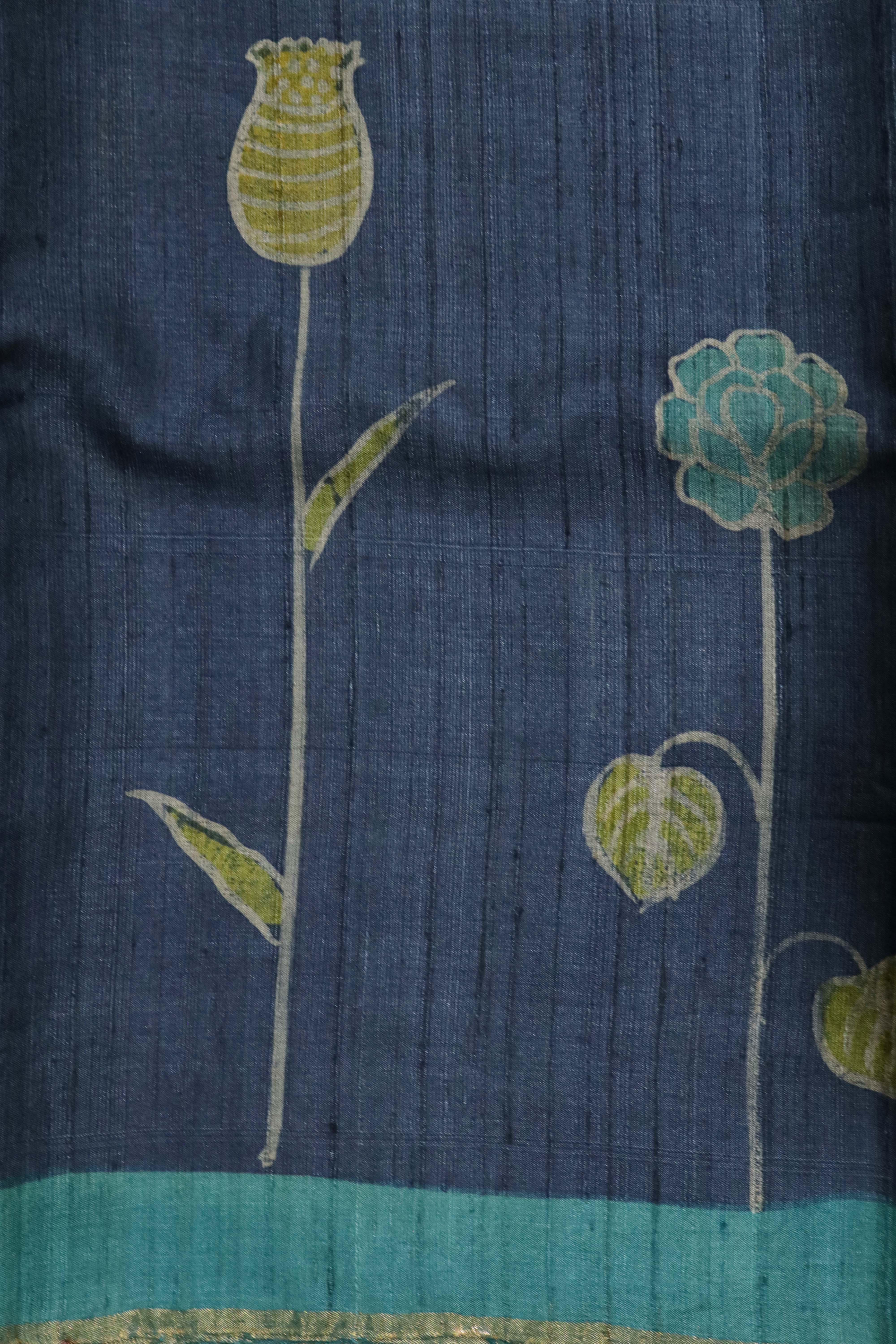 Grey Tussar Silk Saree
