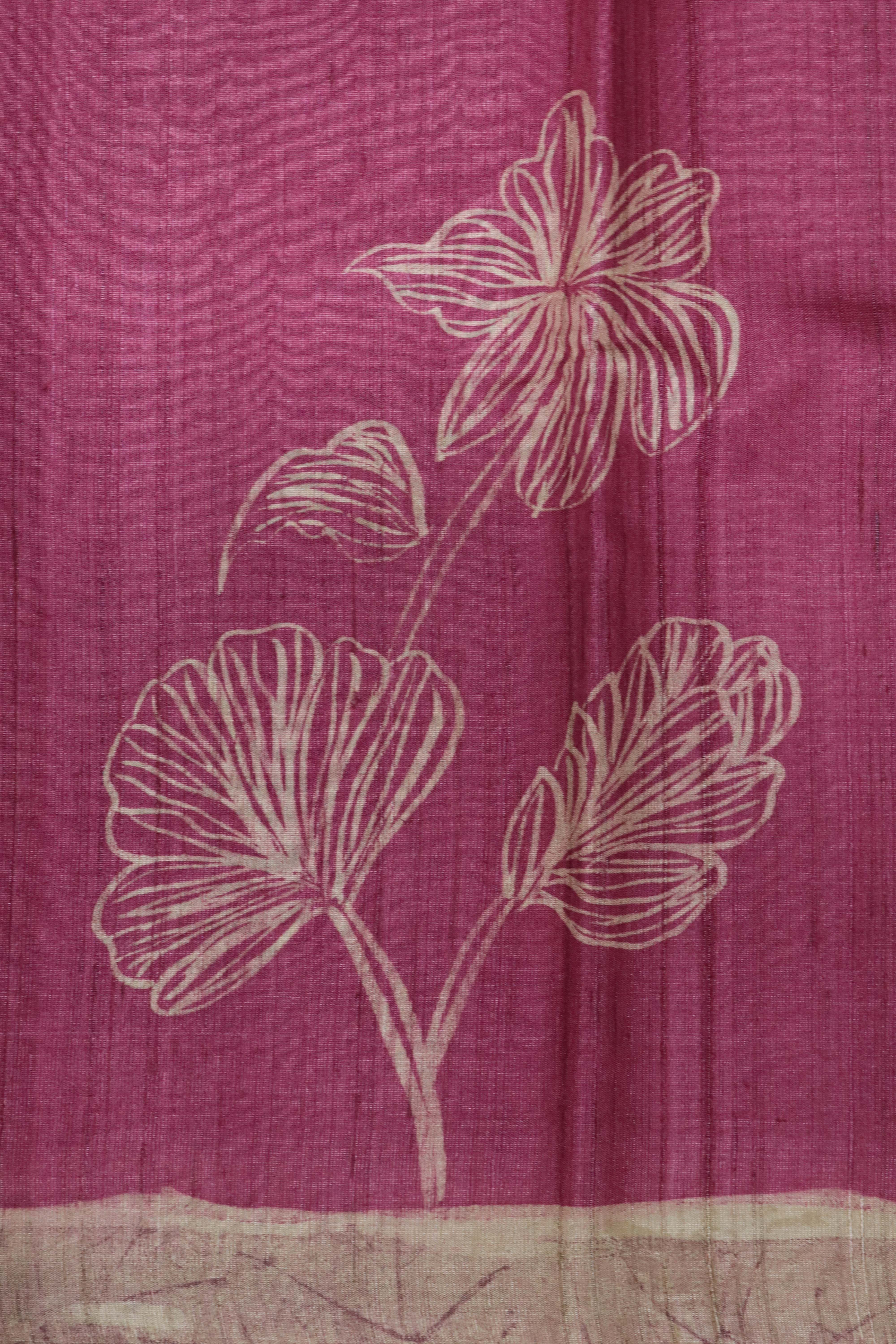 Onion Pink Tussar Silk Saree