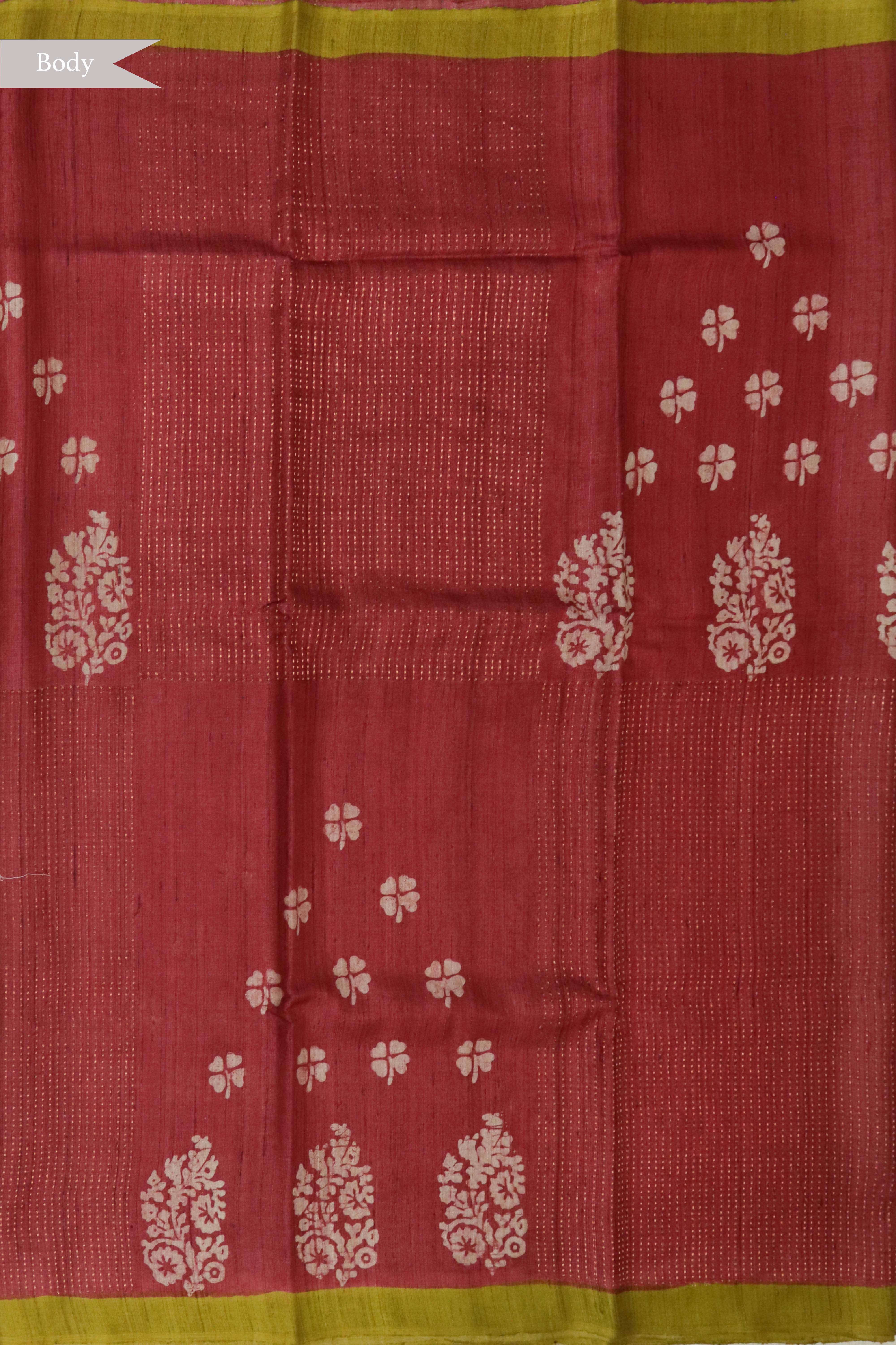 Rust Tussar Silk Saree