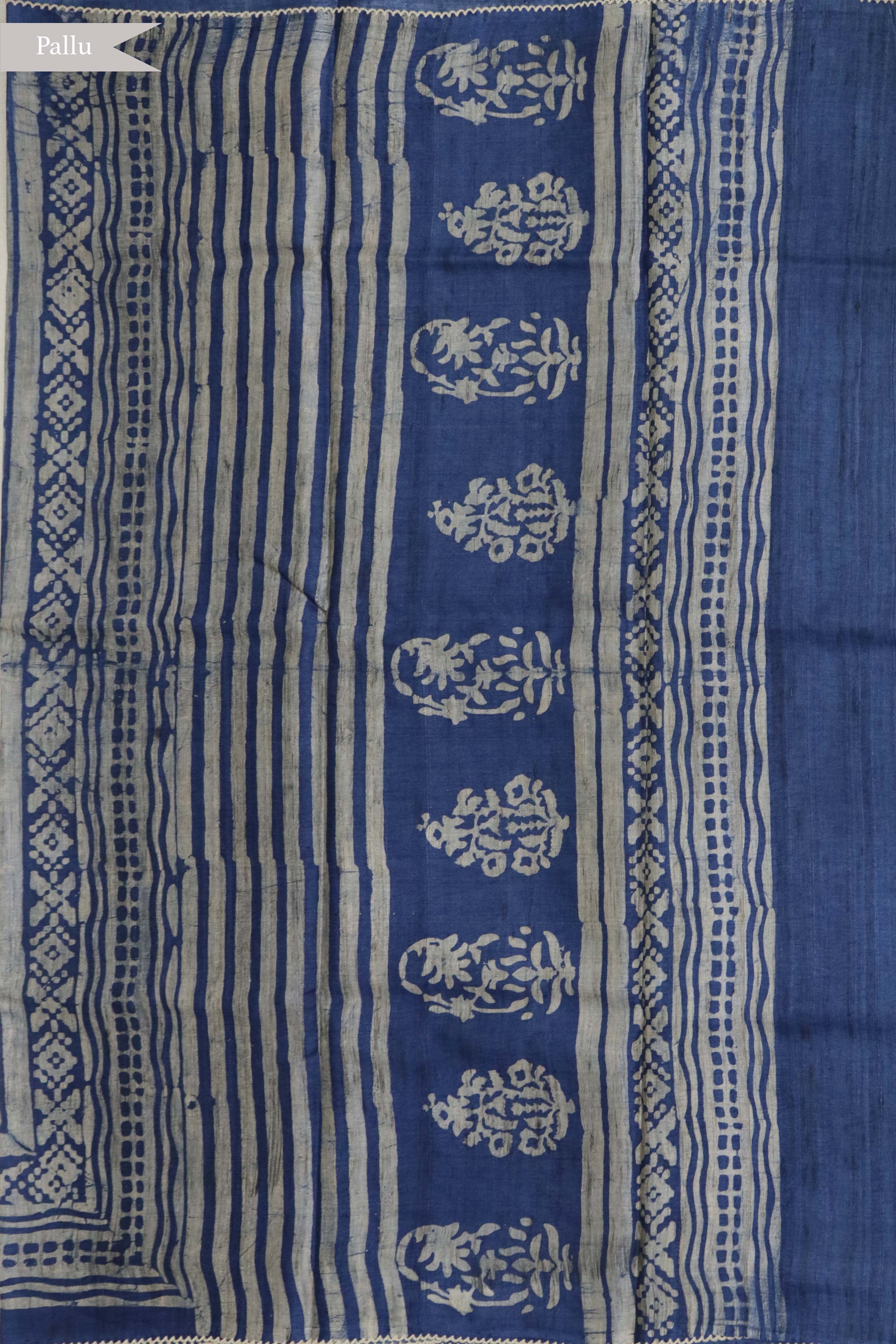 Indigo Blue Tussar Silk Saree