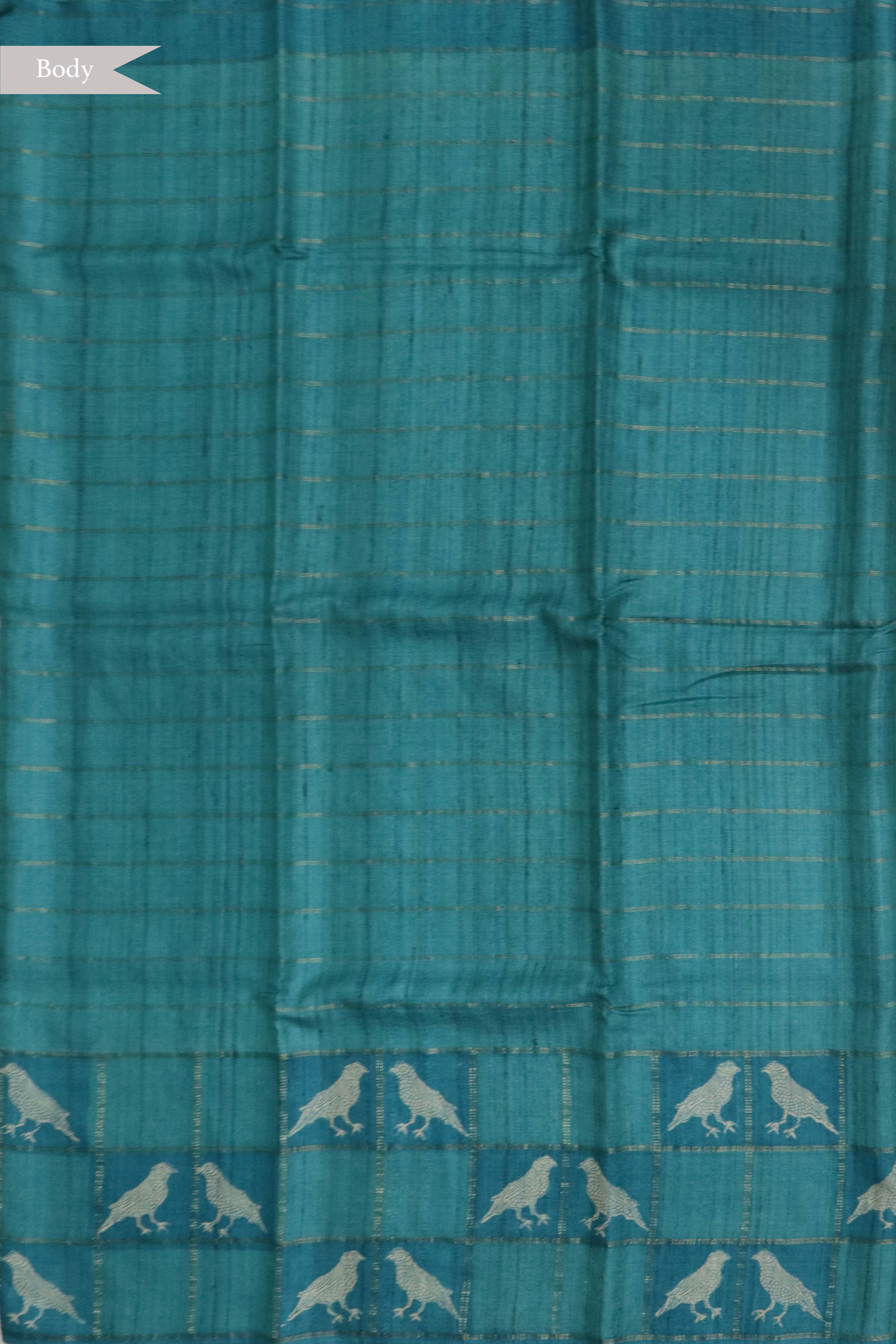 Blue Tussar Silk Saree