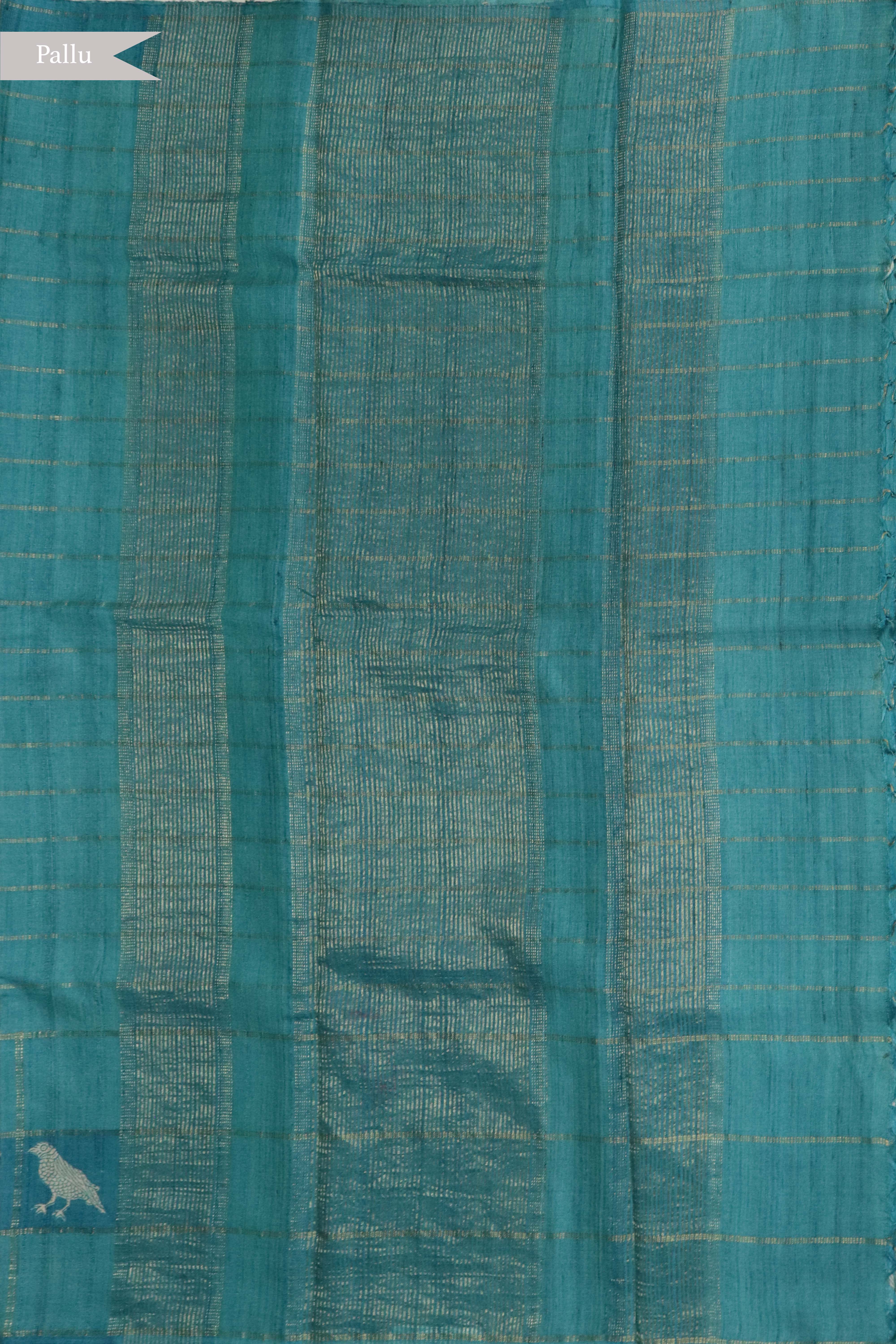 Blue Tussar Silk Saree