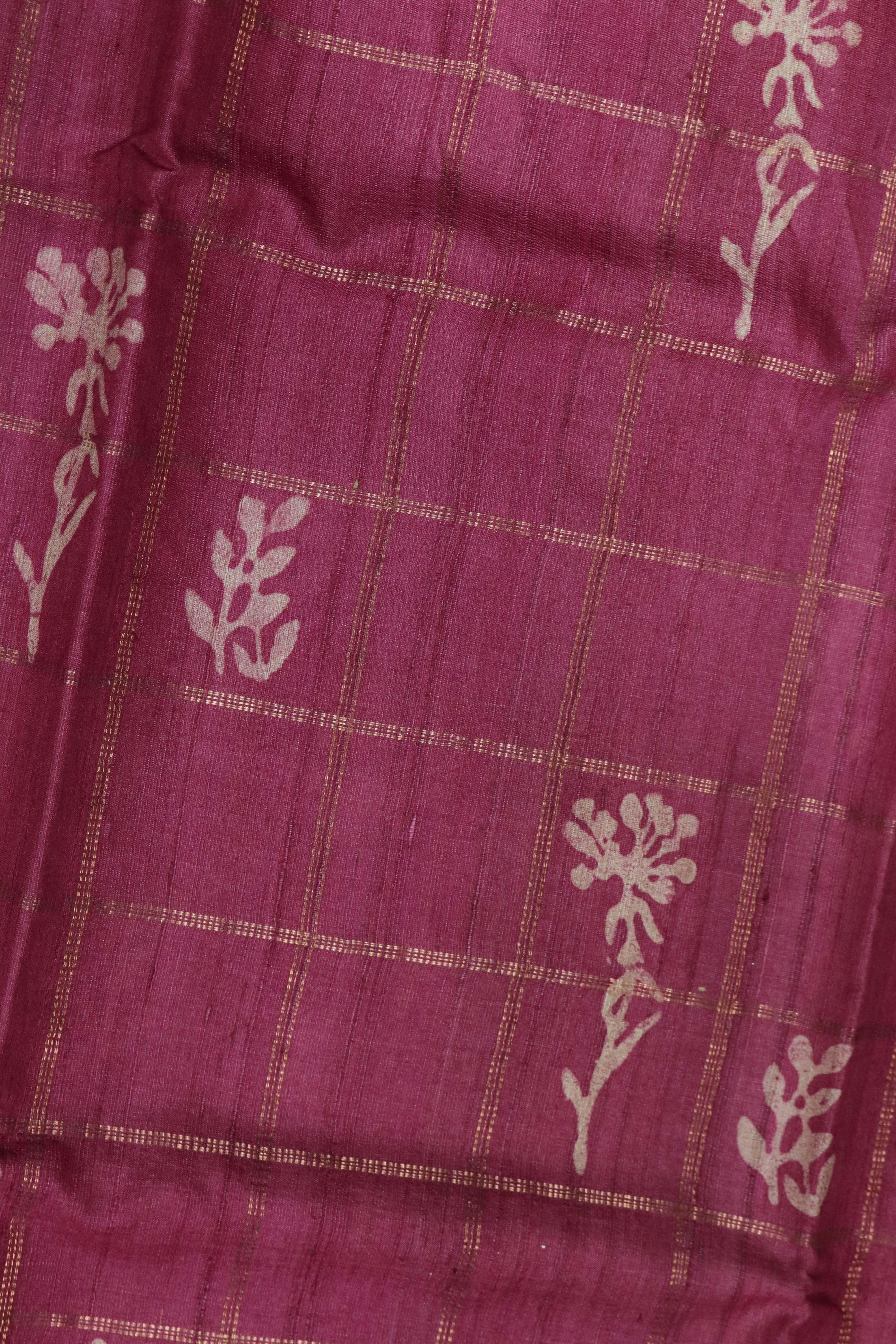 Pink Tussar Silk Saree