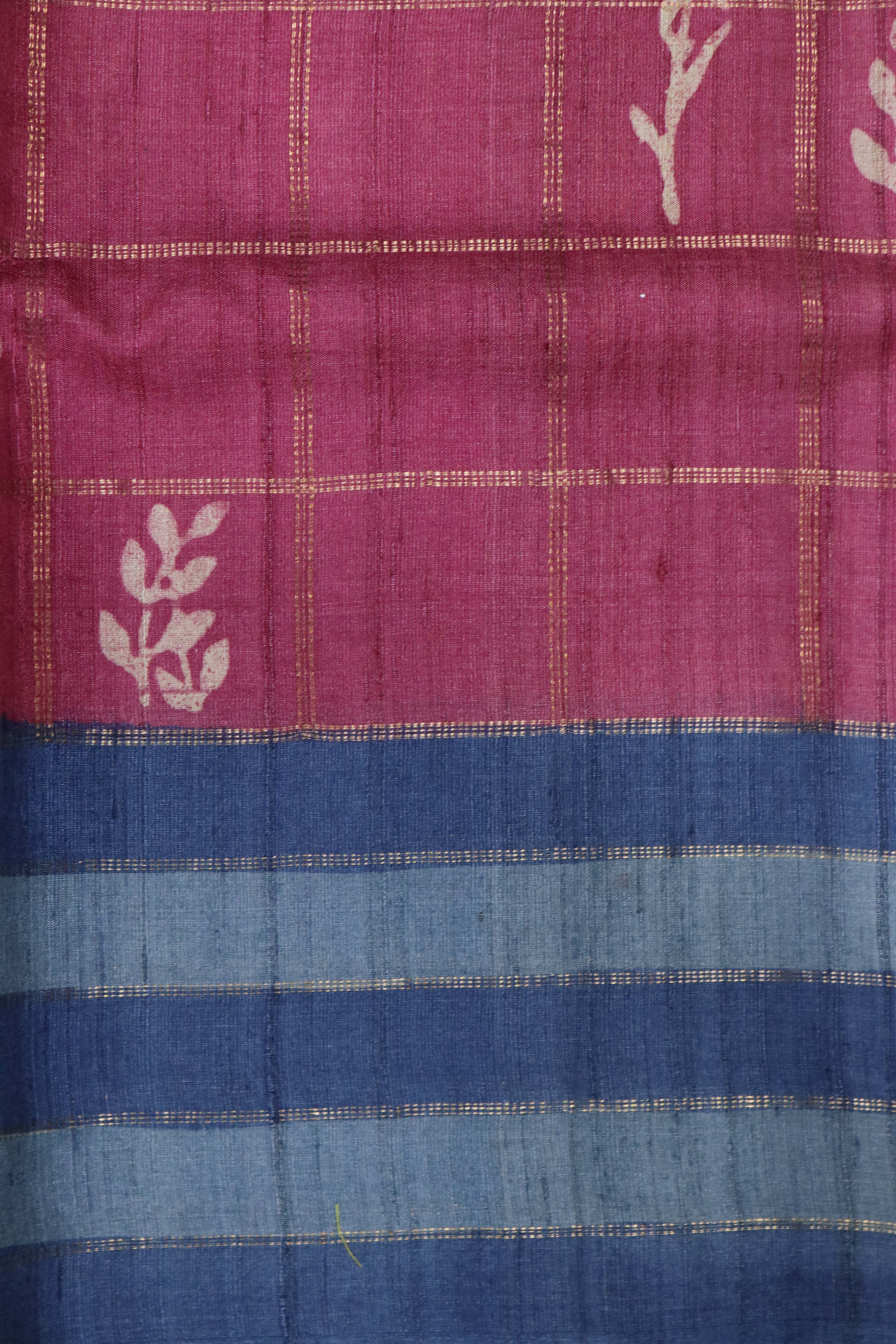 Pink Tussar Silk Saree