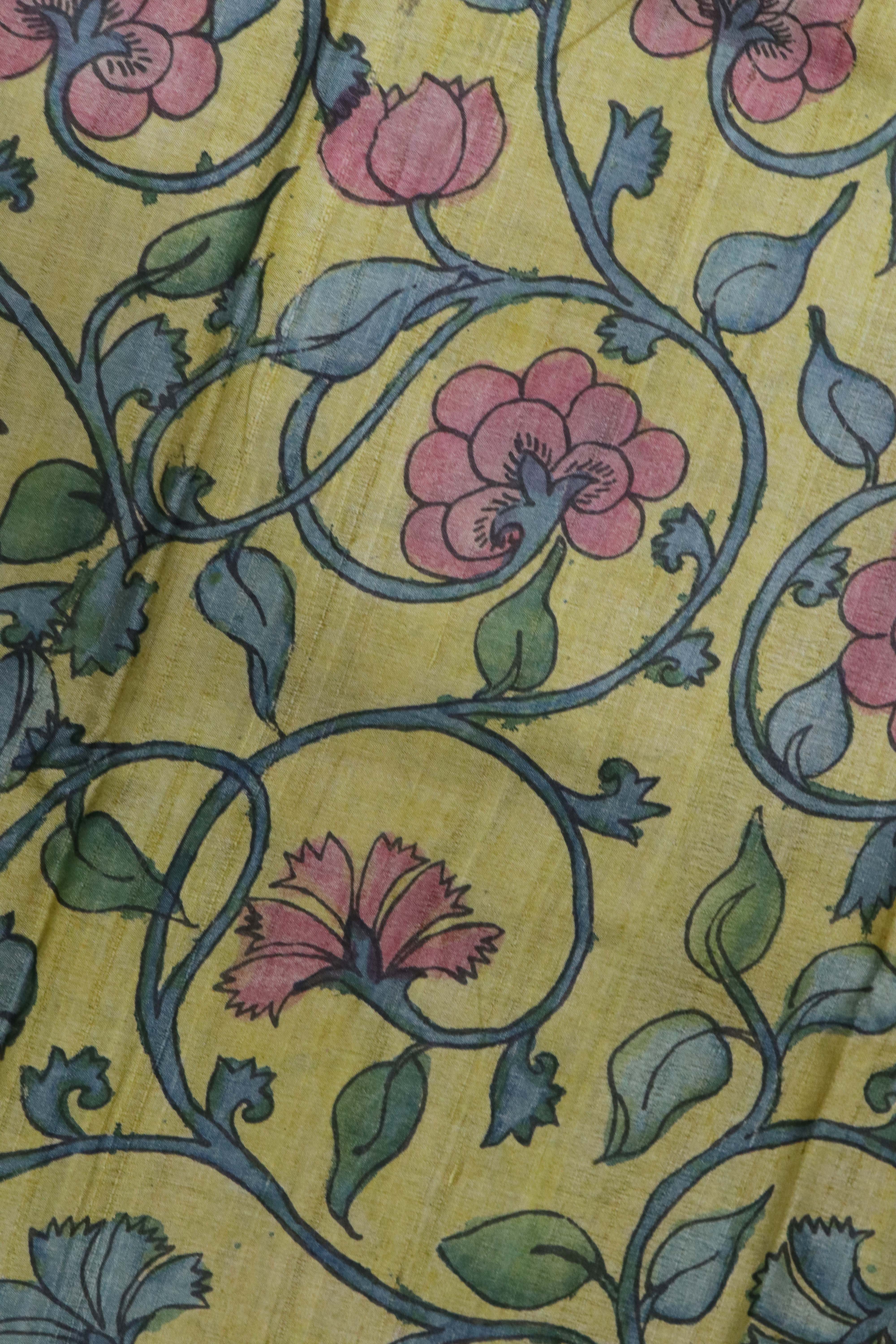 Beige Kalamkari Tussar Silk Saree