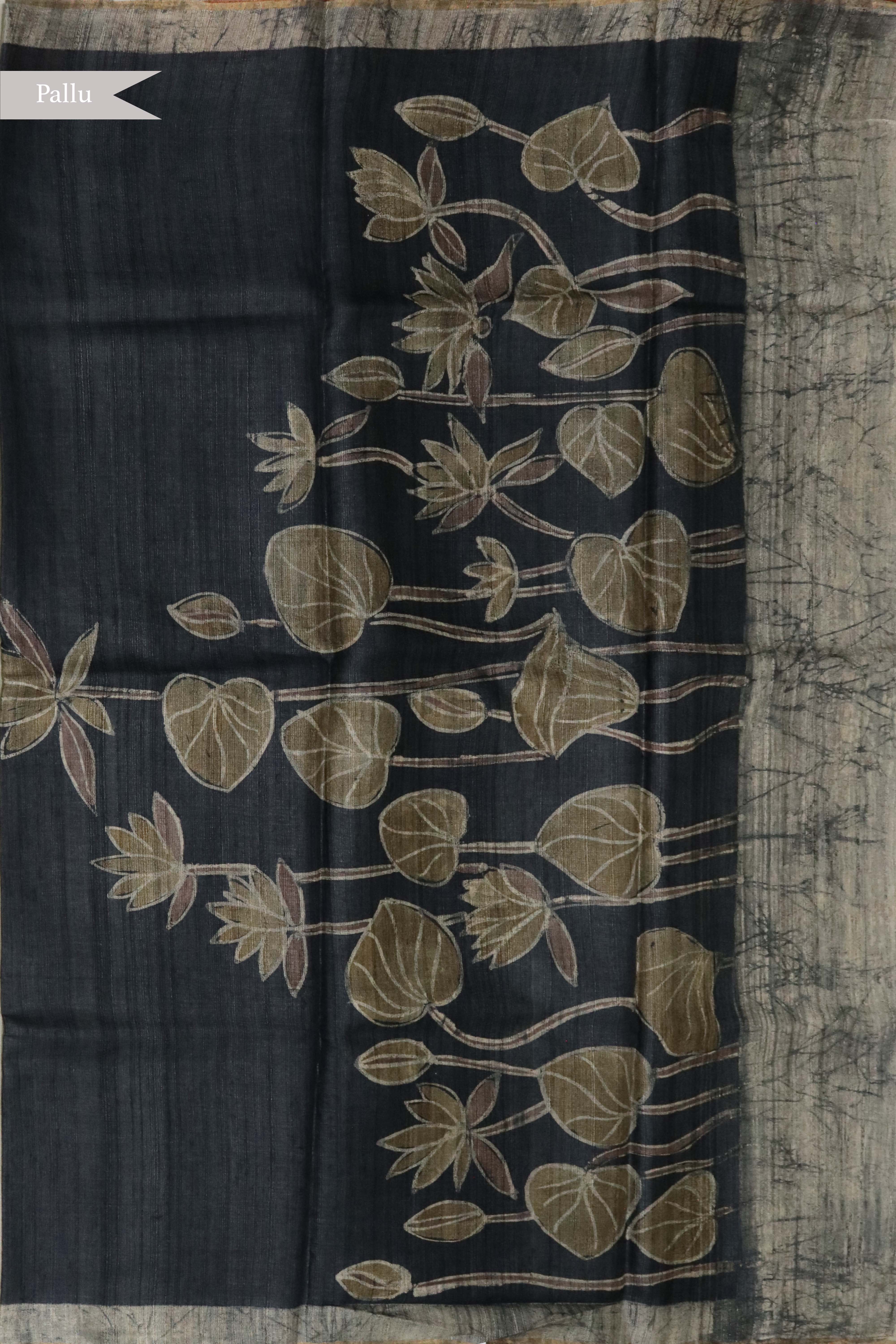 Rust Lotus Print Tussar Silk Saree