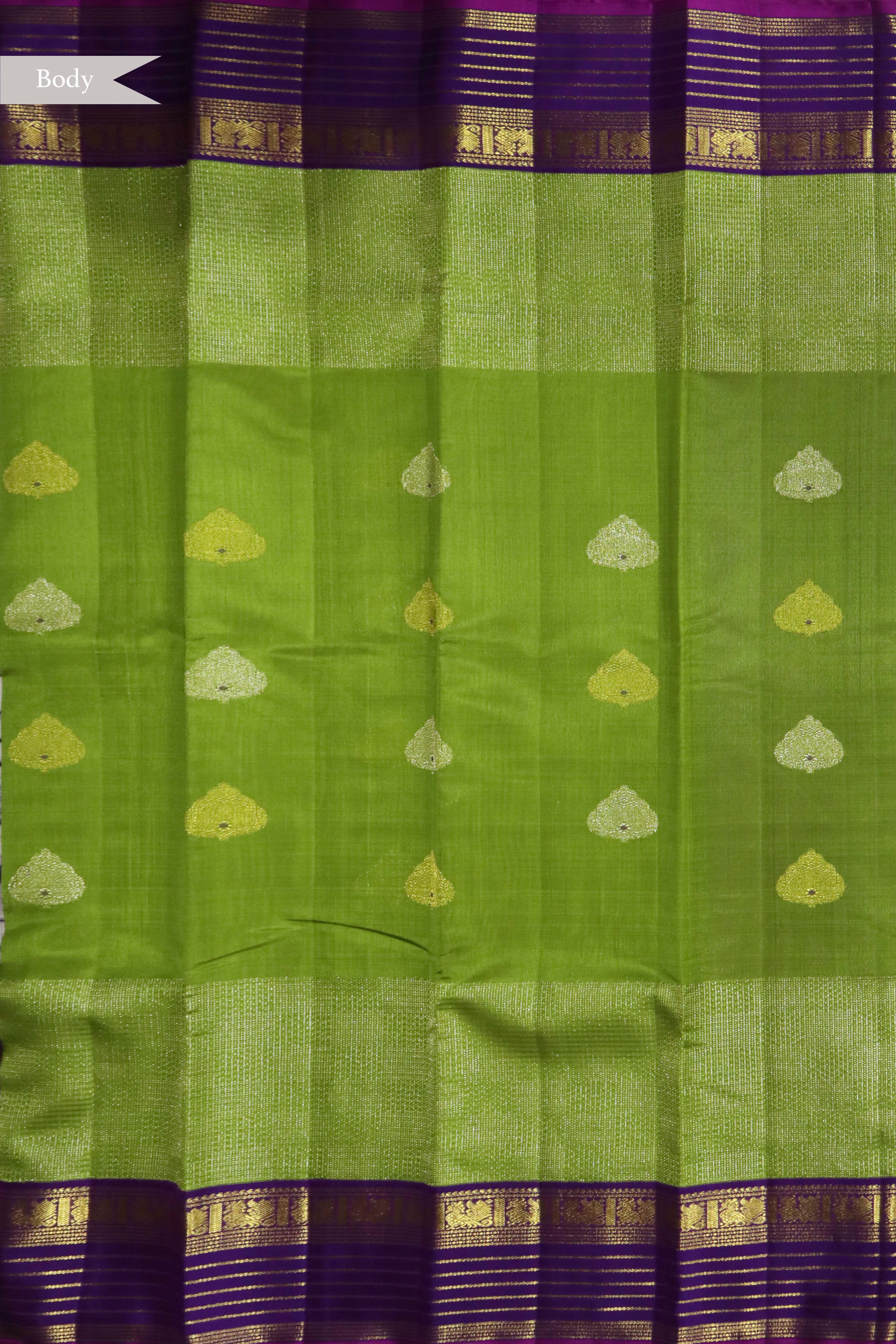 Parrot Green Kanchivaram Kora Saree