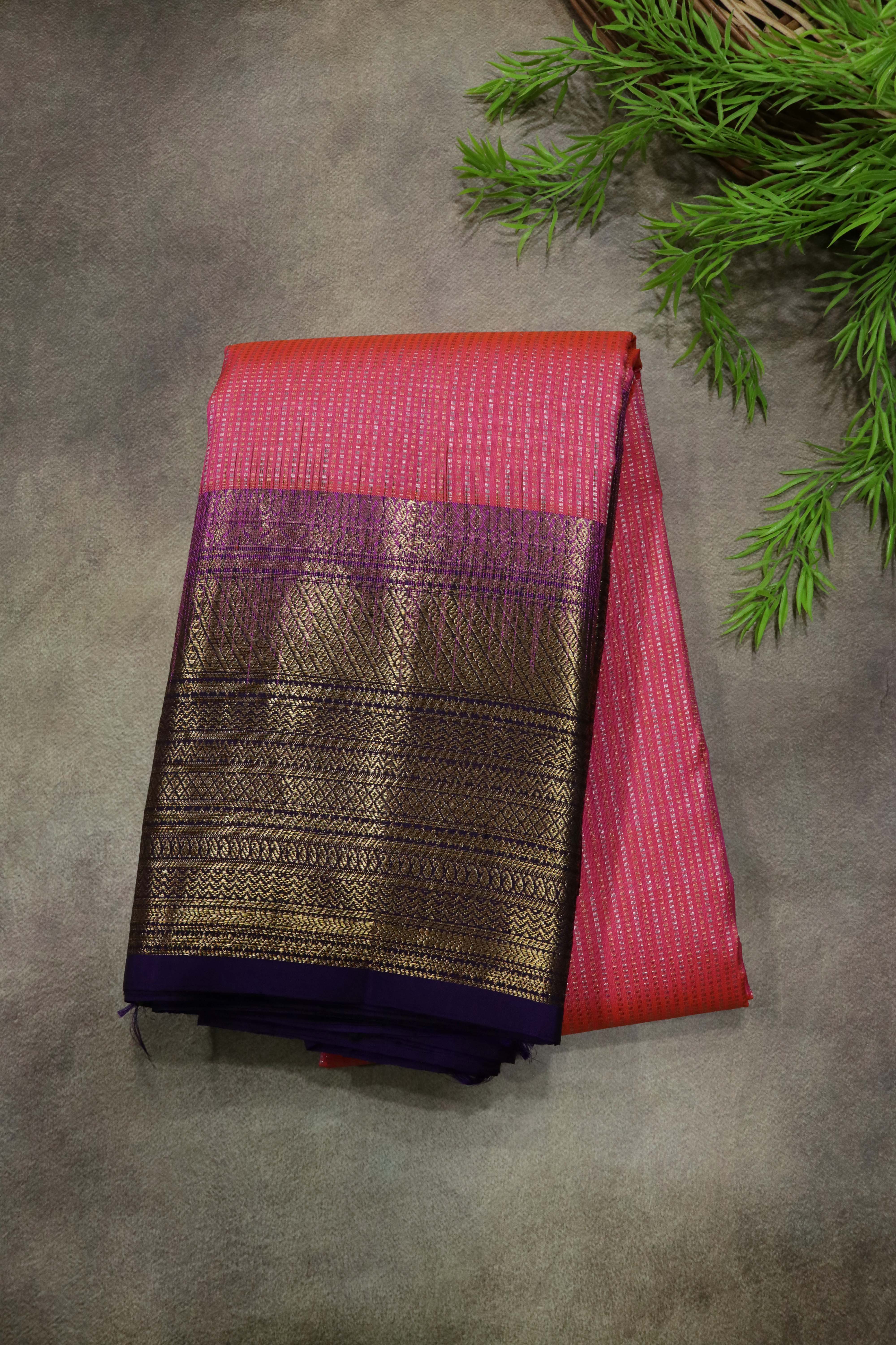 Coral Pink Kanchivaram Silk Saree