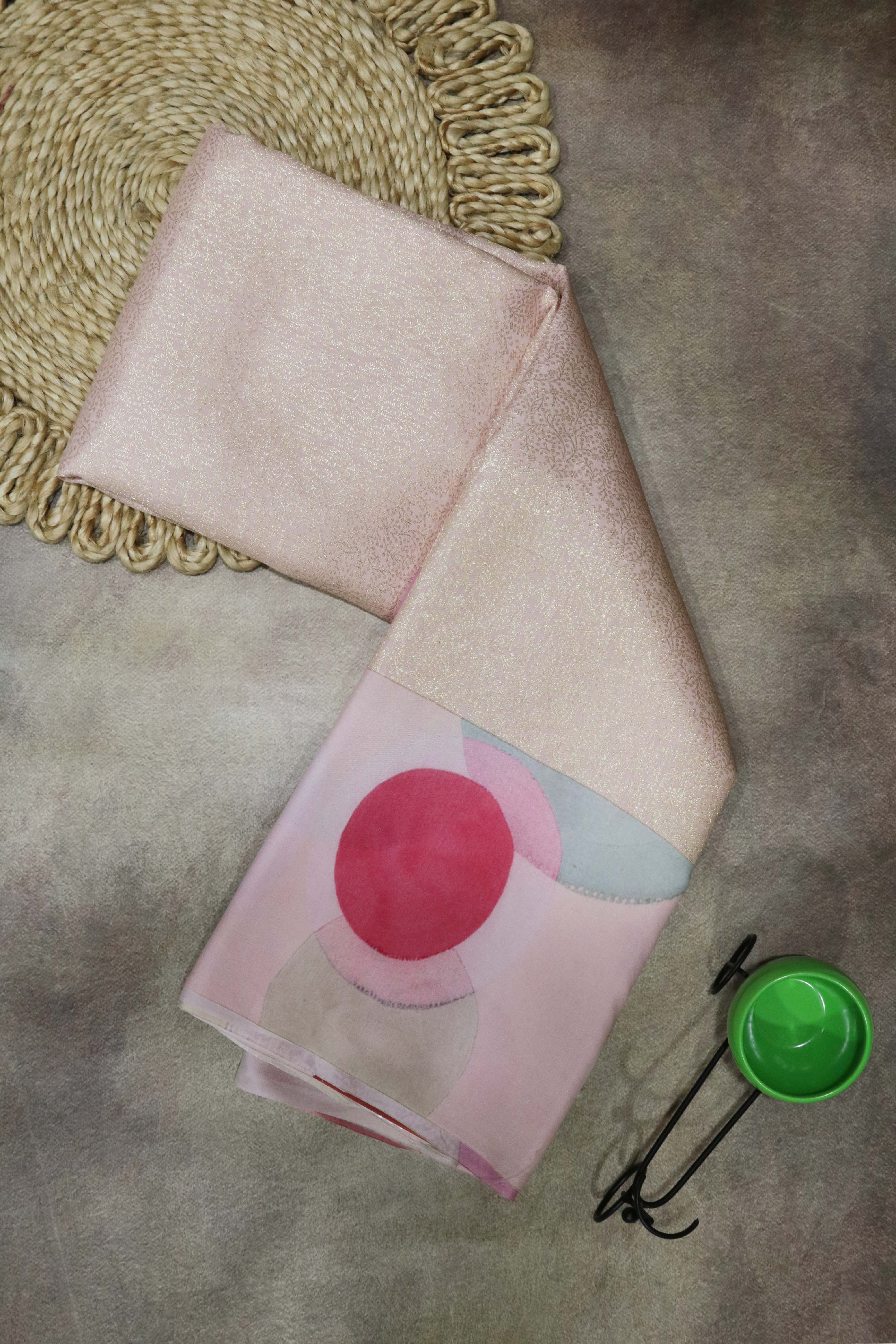 Peach Zari Silk Saree with Printed Border