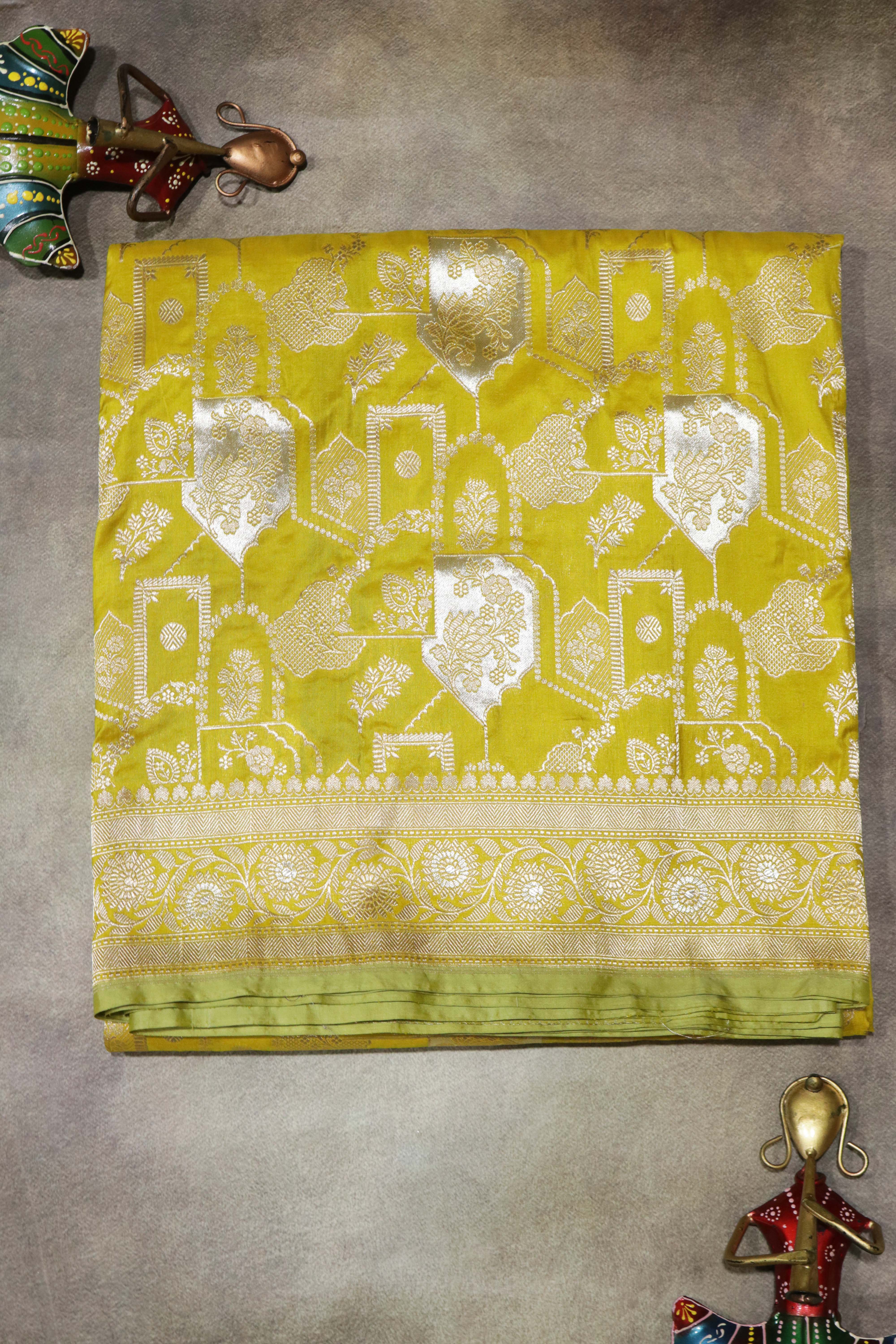 Lime Green Banarasi Silk Saree