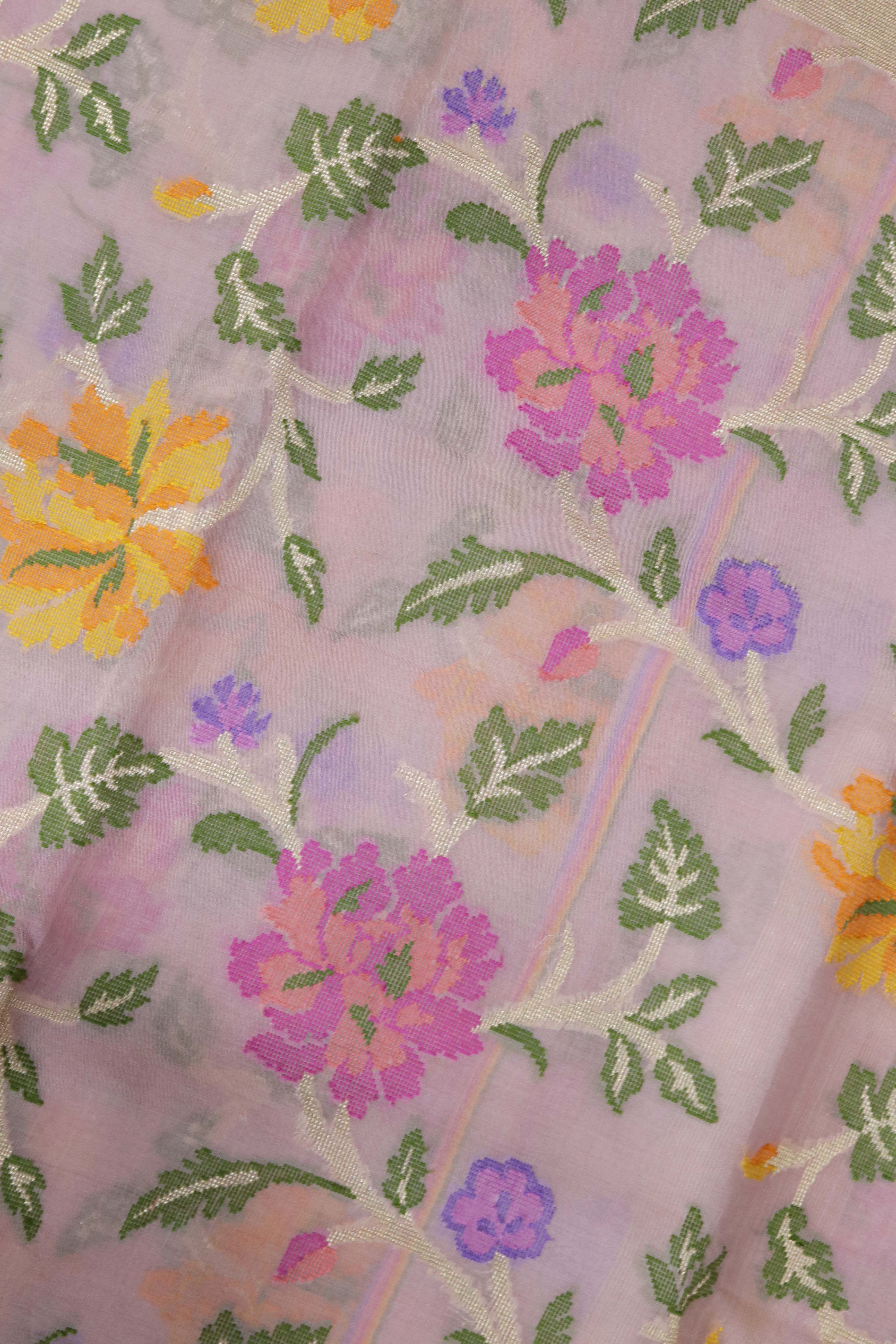 Light Pink Banarasi Kora Silk Saree