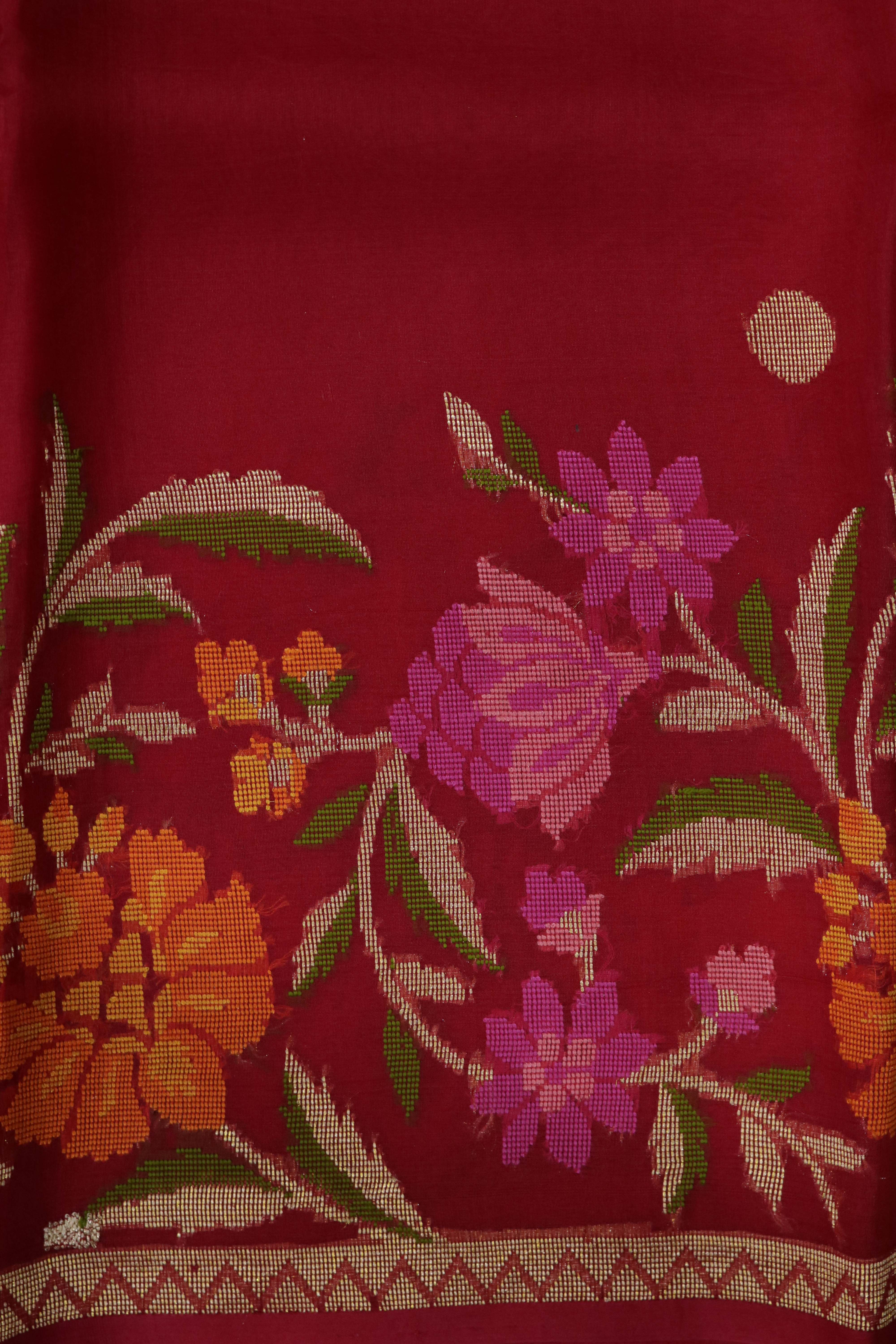 Rust Banarasi Kora Silk Saree