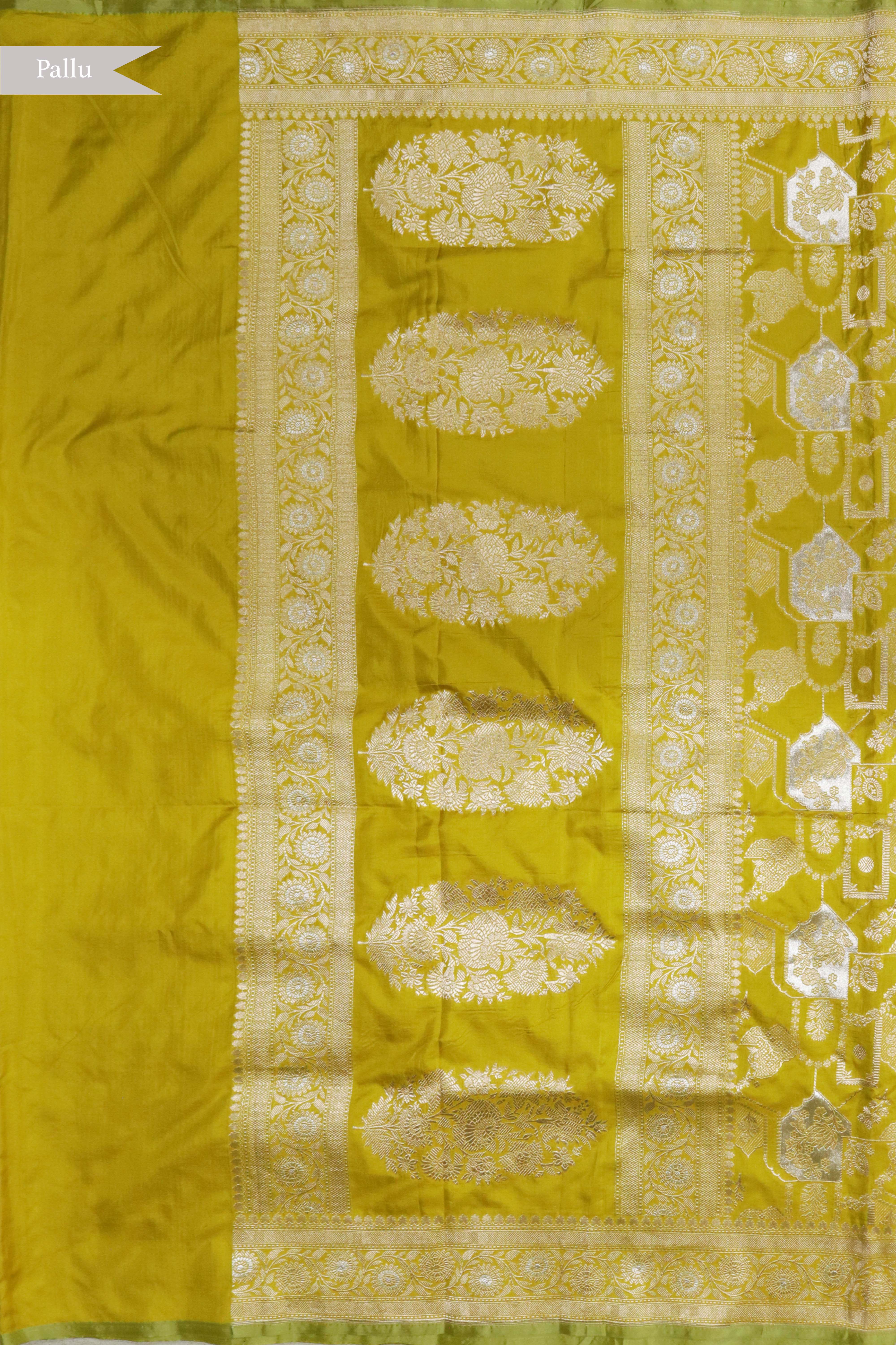 Lime Green Banarasi Silk Saree