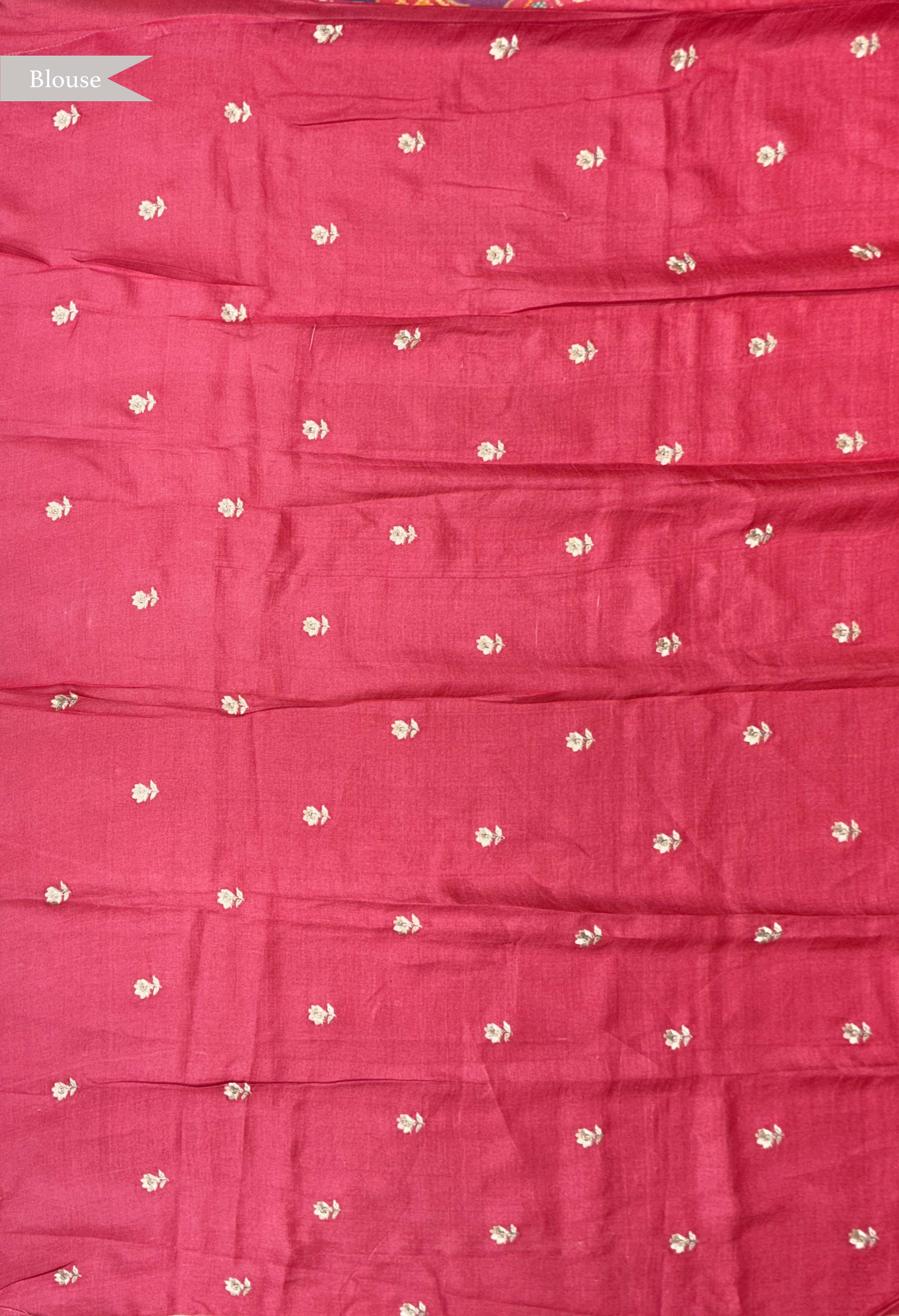 Multicolour Tussar Silk Saree with Ikkat Print