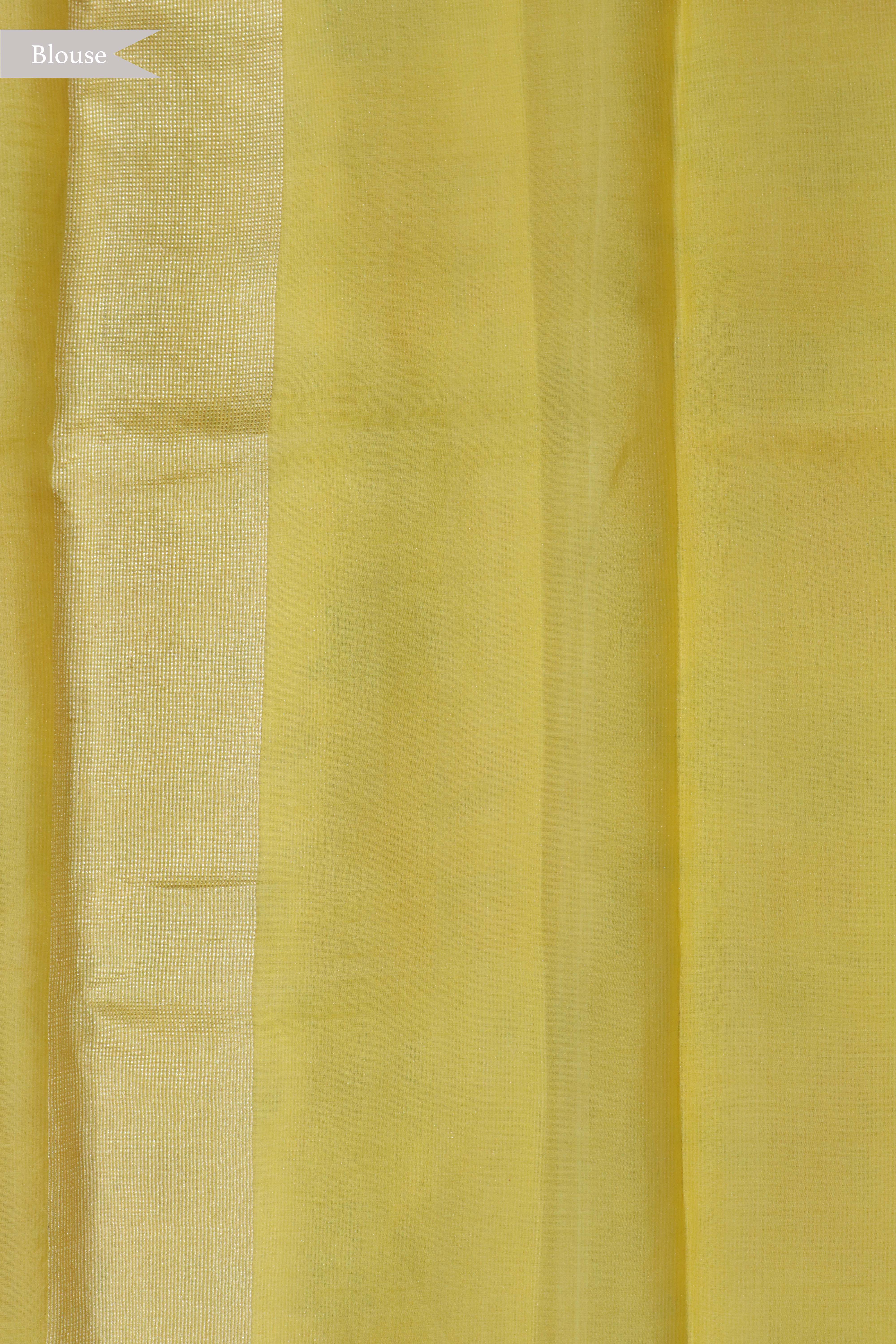 Yellow Banarasi Kora Silk Jamdani Saree