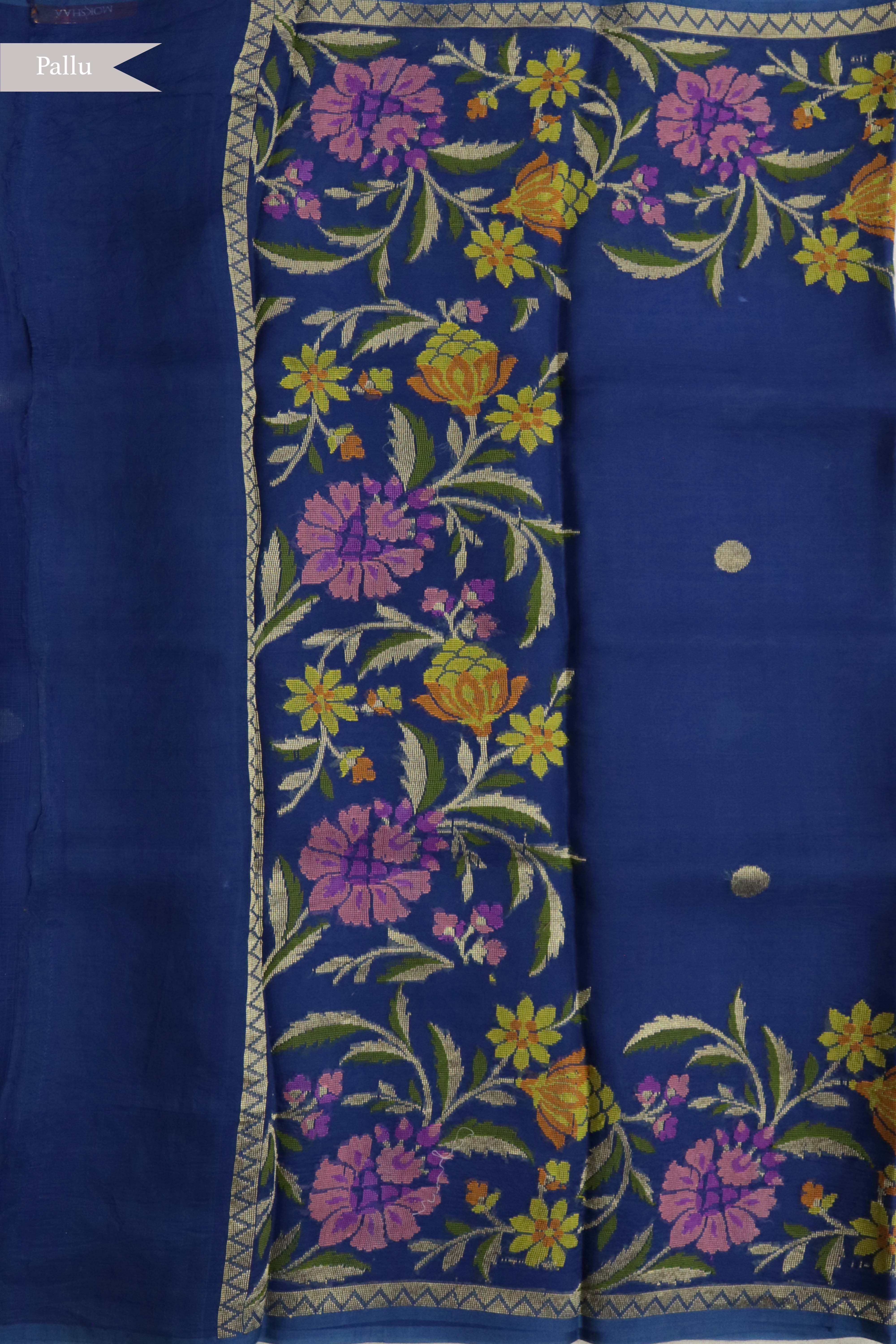 Royal Blue Banarasi Kora Silk Jamdani Saree