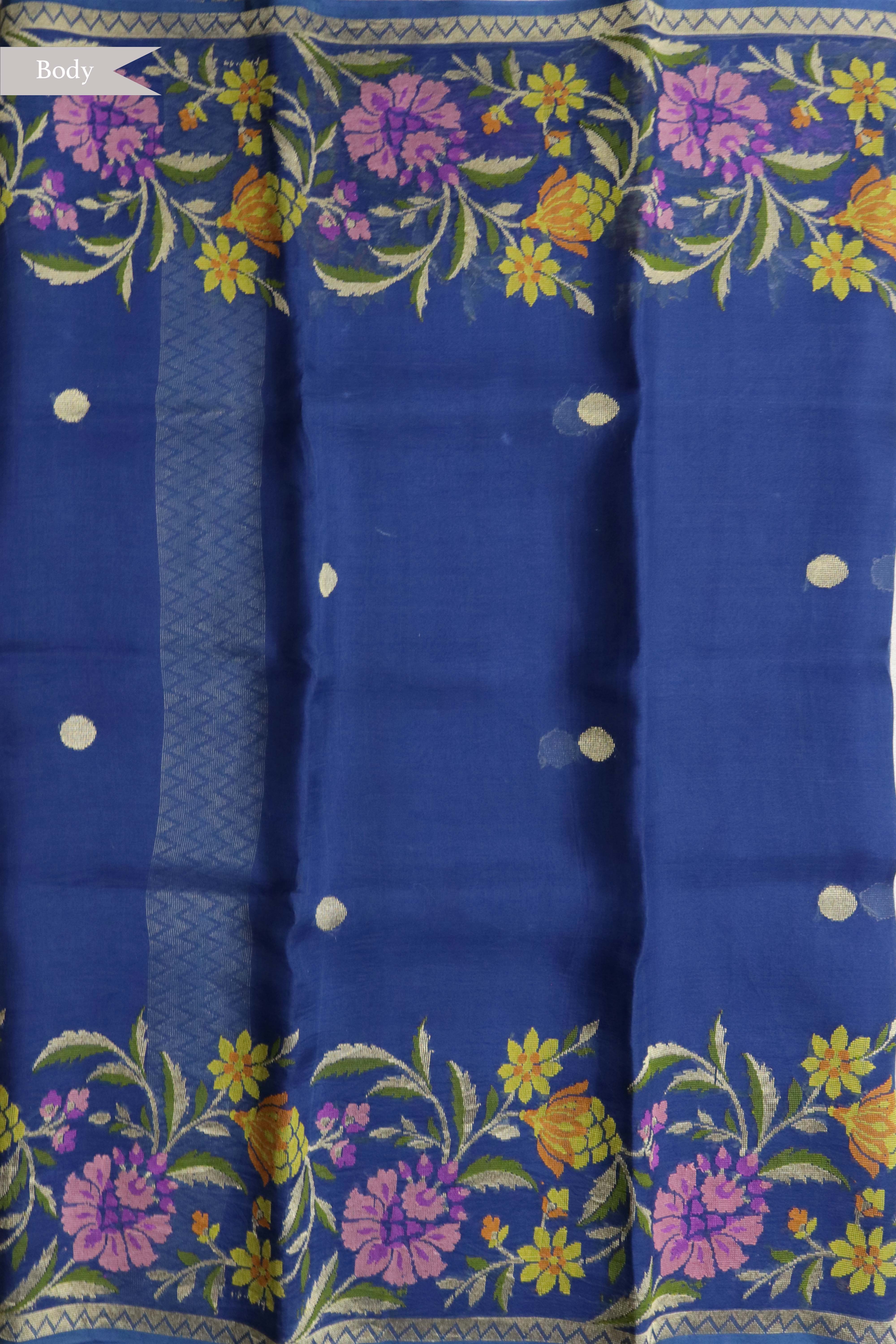 Royal Blue Banarasi Kora Silk Jamdani Saree