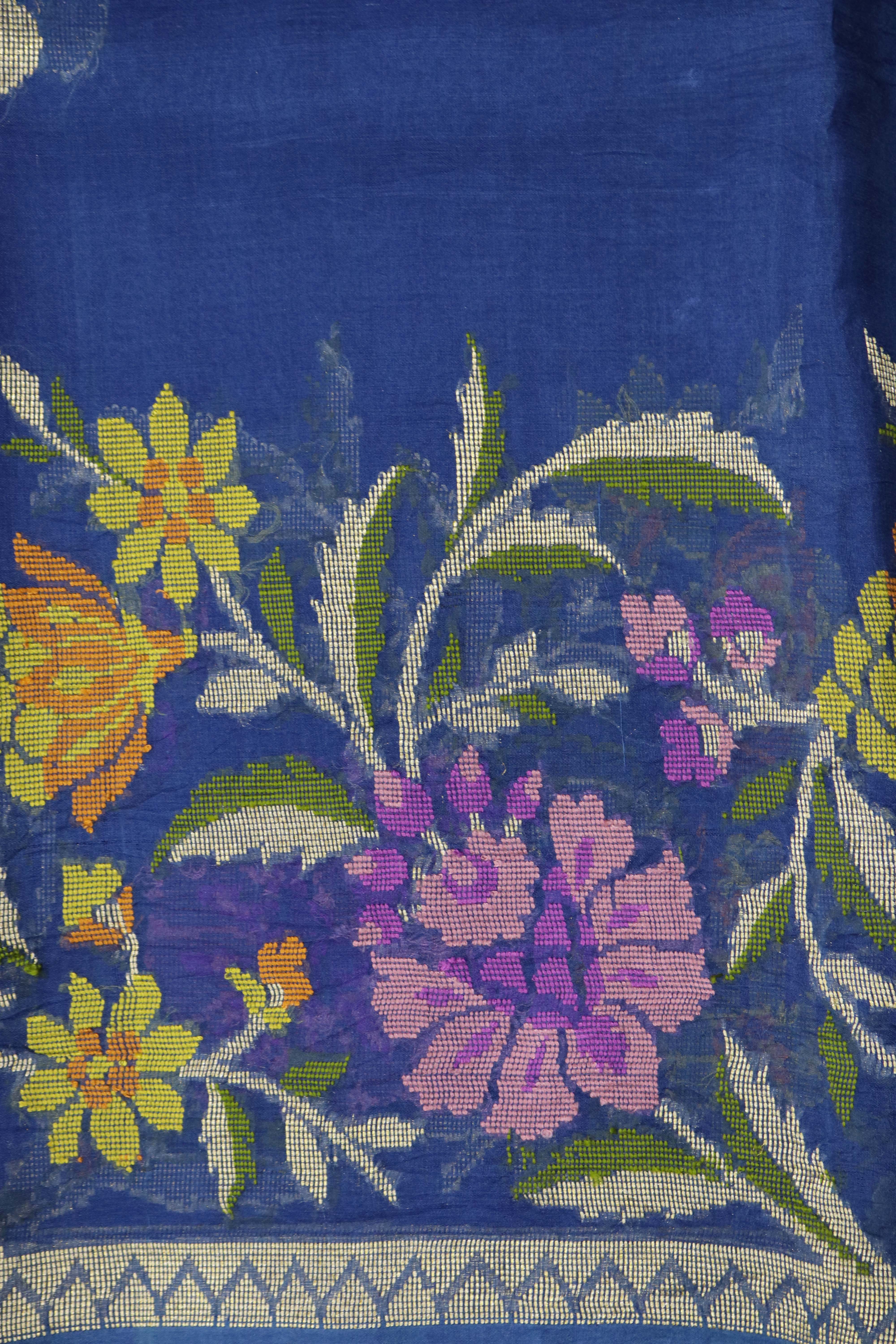 Royal Blue Banarasi Kora Silk Jamdani Saree