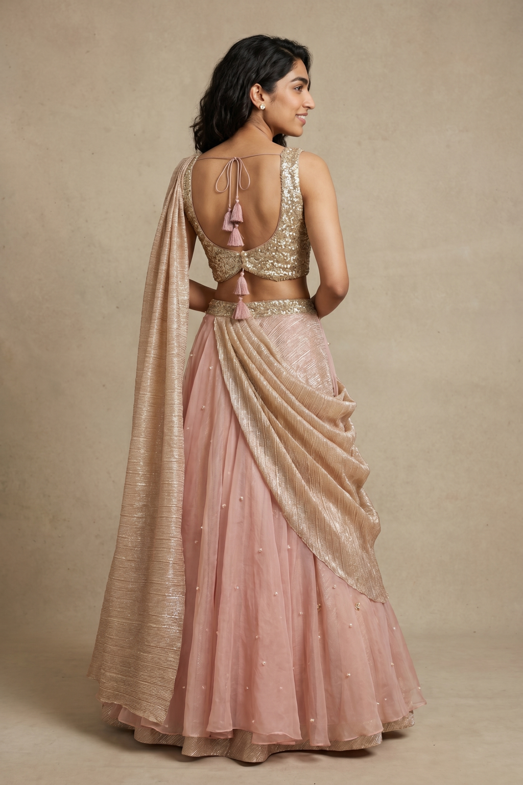 Pink Crush Shimmer Lehenga Saree