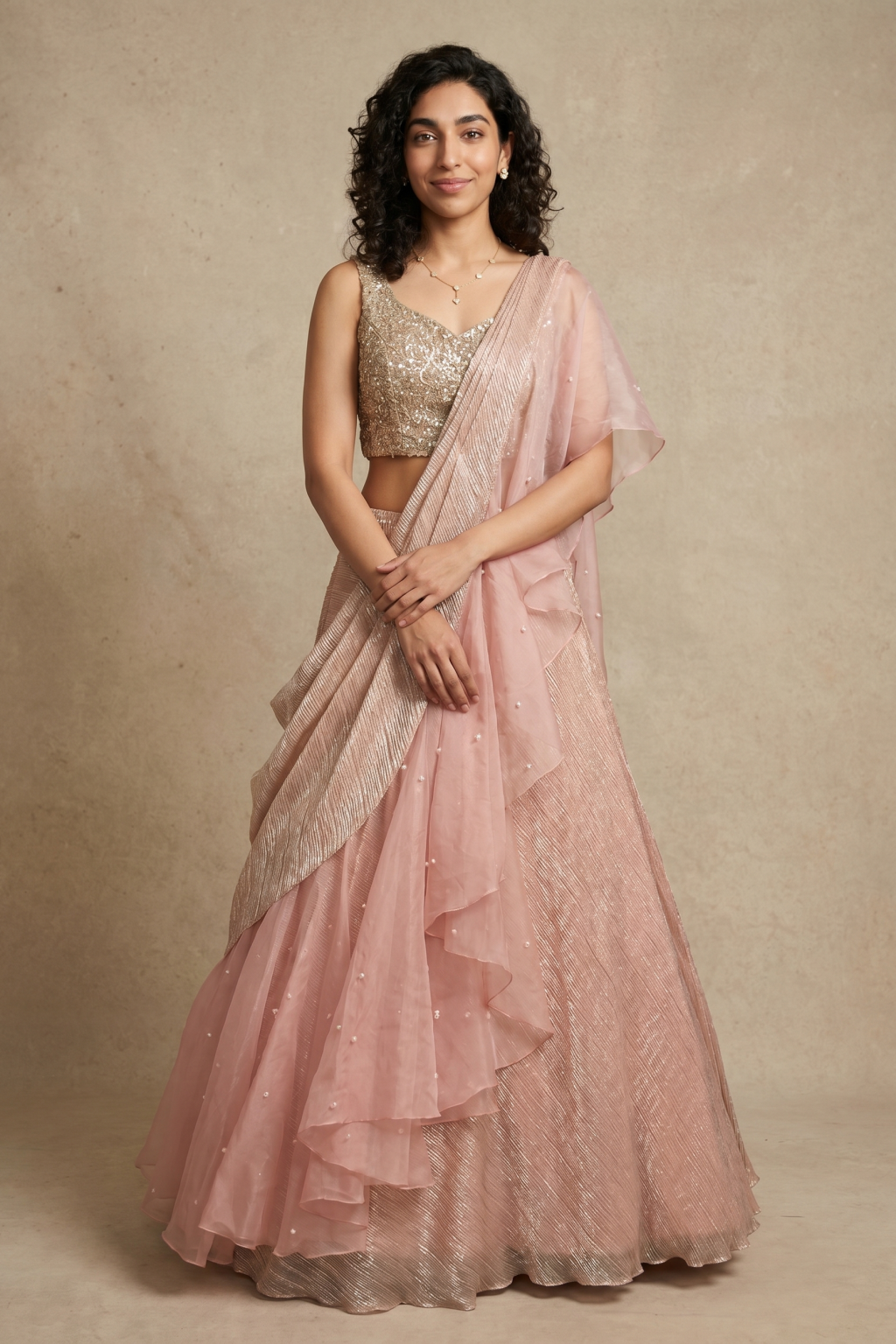 Pink Crush Shimmer Lehenga Saree