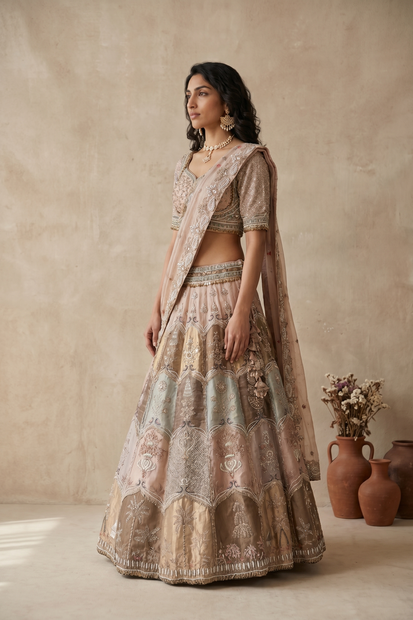 Pastel Multicolour Tissue Lehenga