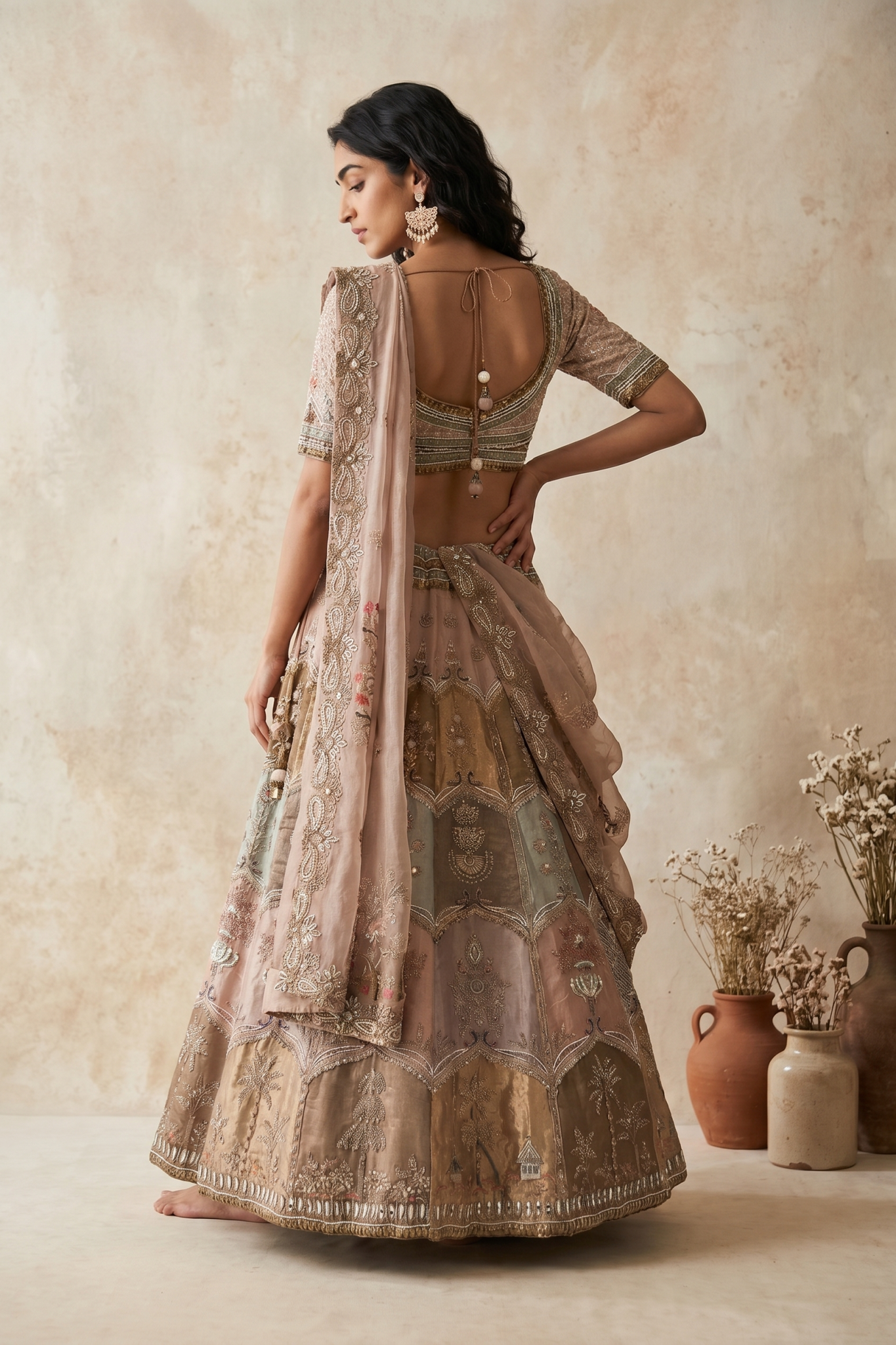 Pastel Multicolour Tissue Lehenga