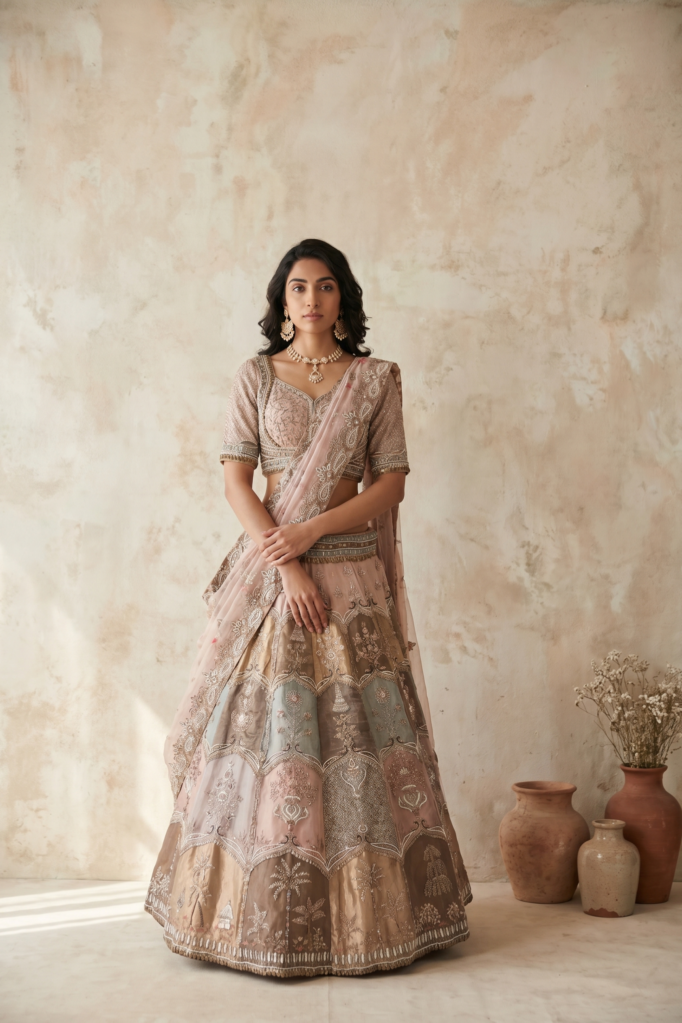 Pastel Multicolour Tissue Lehenga