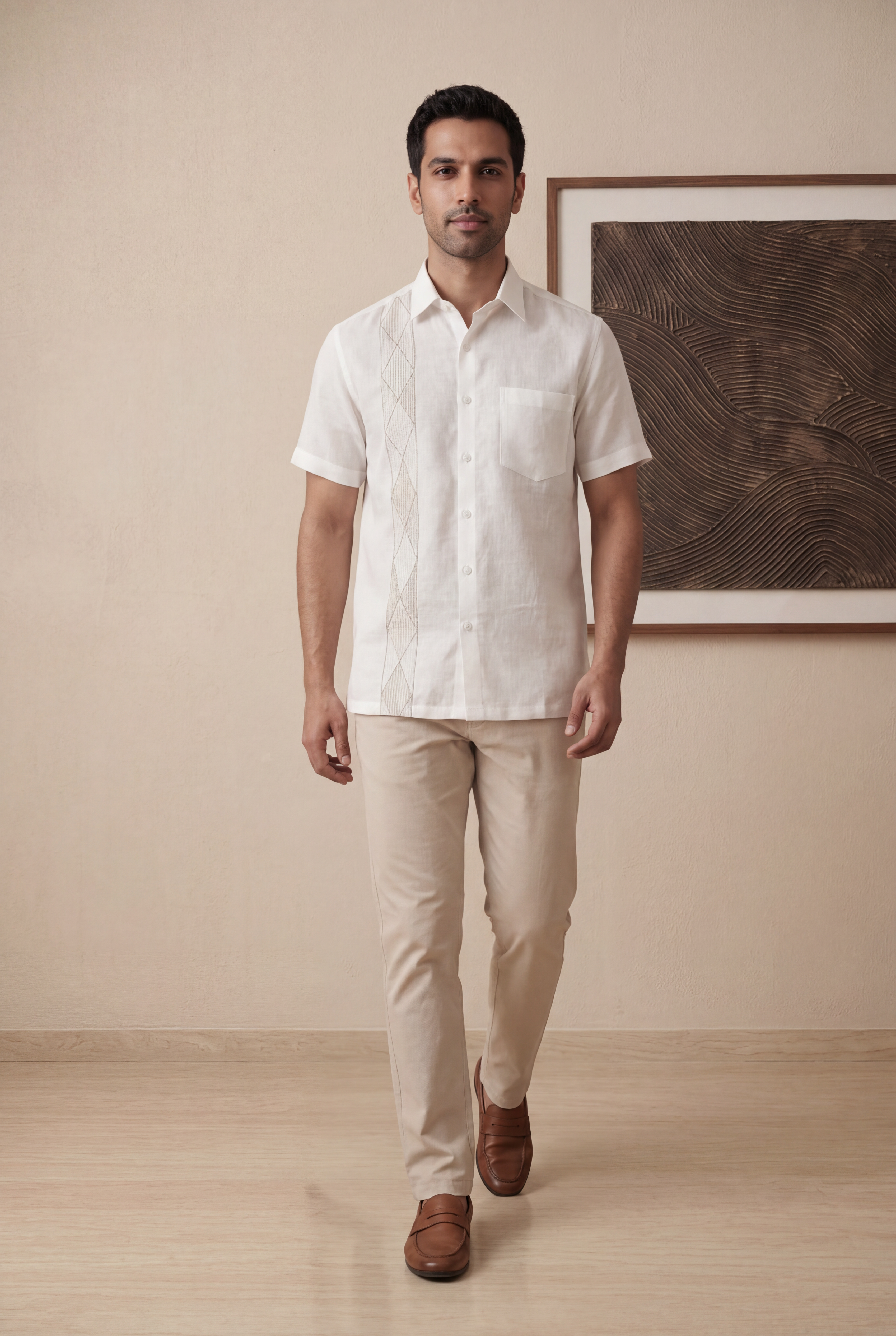 White Linen Half Sleeve Shirt